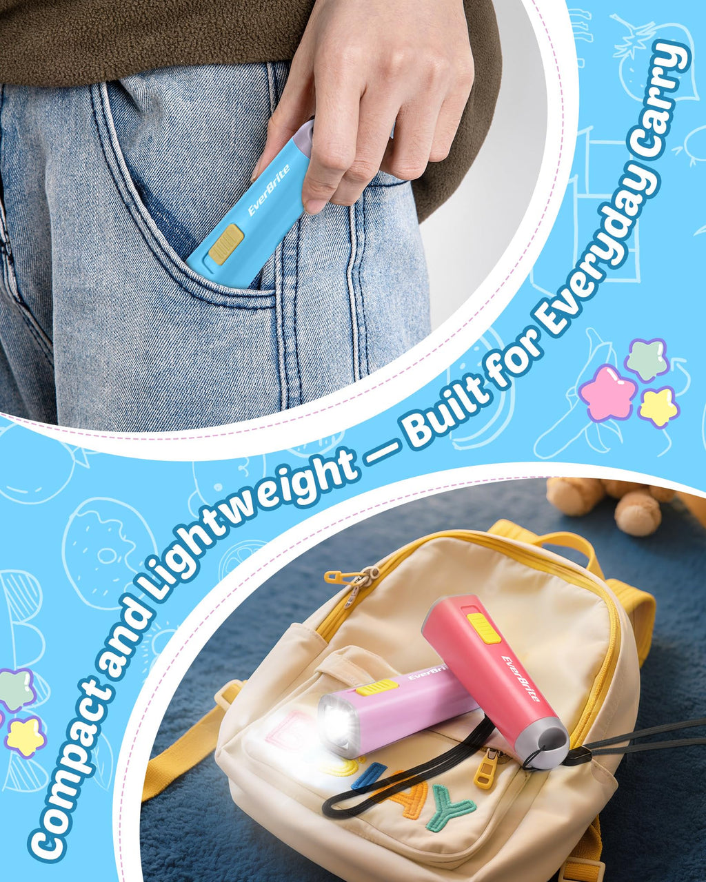 EverBrite 4-Pack Multi-Color Kids Flashlight, Mini LED Flashlight, Plastic Torch Use for Emergencies, Camping, Outdoor with Lanyard, 3AAA Battery Included