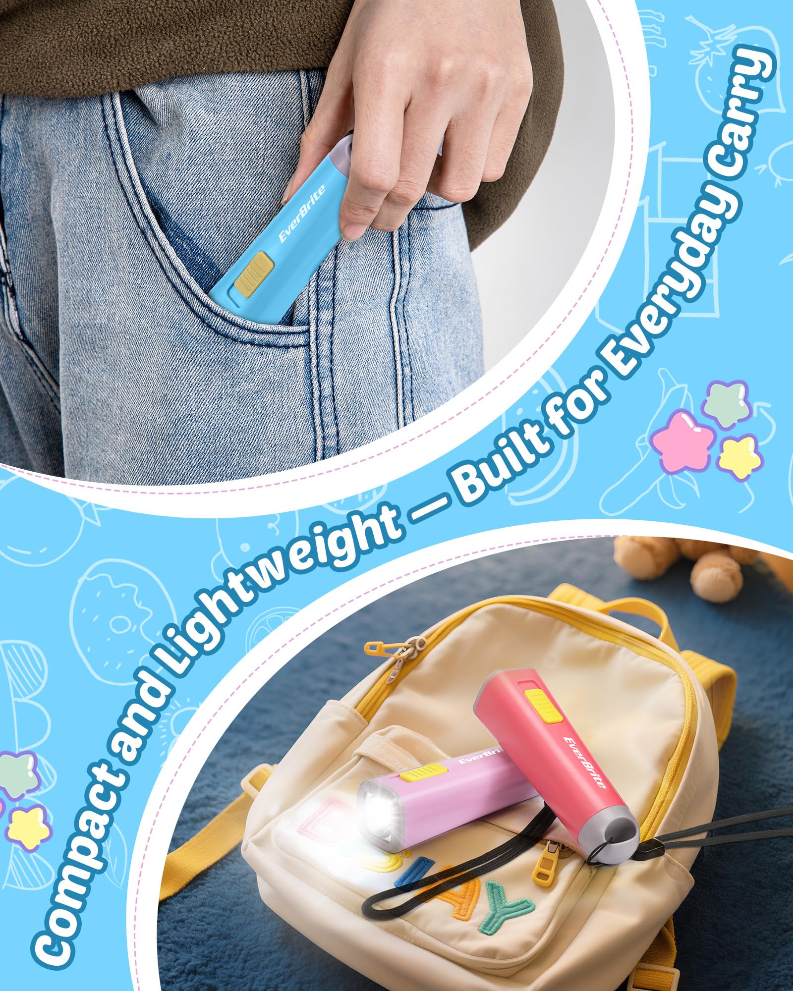 EverBrite 4-Pack Multi-Color Kids Flashlight, Mini LED Flashlight, Plastic Torch Use for Emergencies, Camping, Outdoor with Lanyard, 3AAA Battery Included