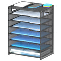 8-Tier Paper Organizer Letter Tray with Handle,OutWolf Mesh Desk File Document Organizer with 8 Tier Shelves and Sorter, Black