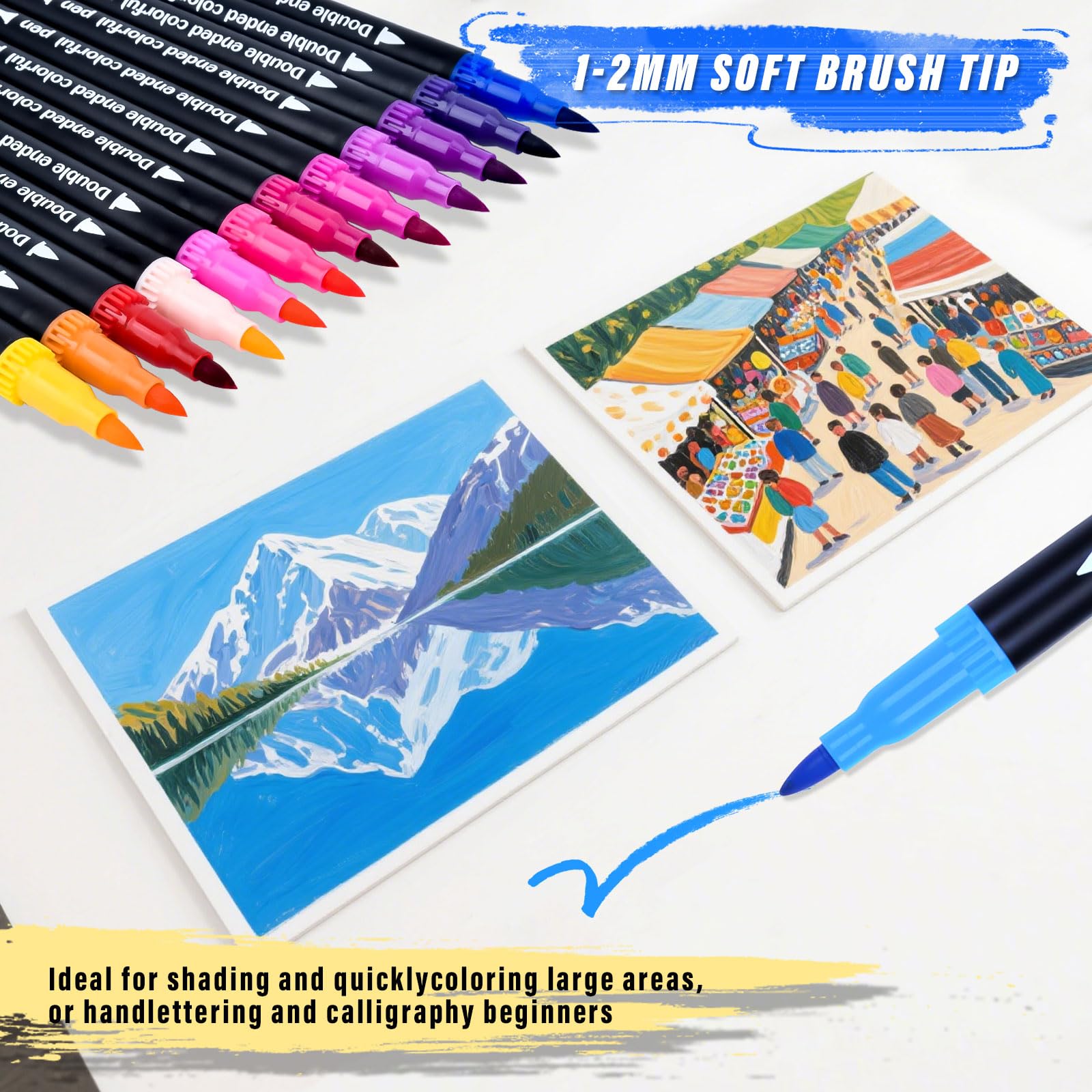 72 Colors Dual Markers Brush Pens for Adult Coloring,0.4MM Fine Point Art Marker, Double Tip Watercolor Brush Pens Coloring Marker for Hand Lettering, Drawing,Painting