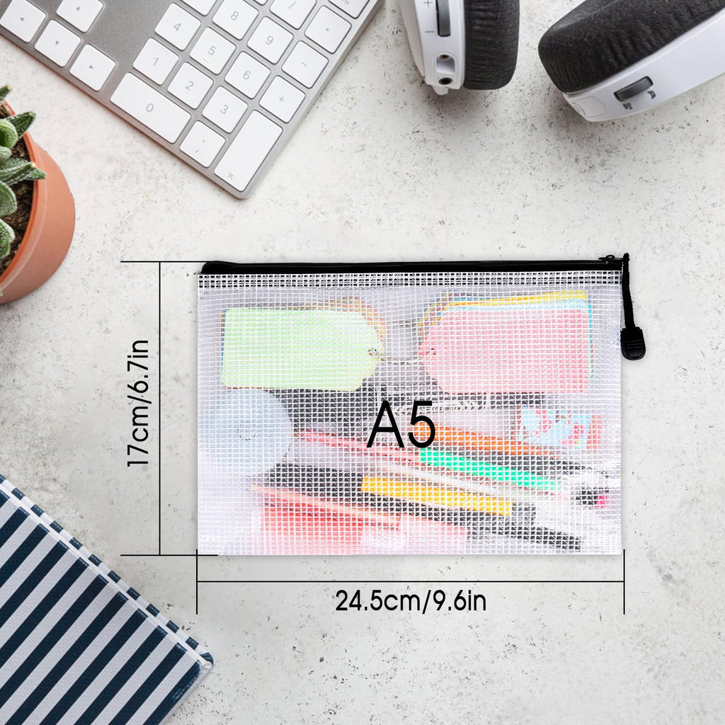 22 Pcs A5 Zipper File Bags, Mesh Zipper Pouch Document Bag Waterproof Mesh Pencil Pouch Plastic Zipper Pen File for Home School Office (Black)
