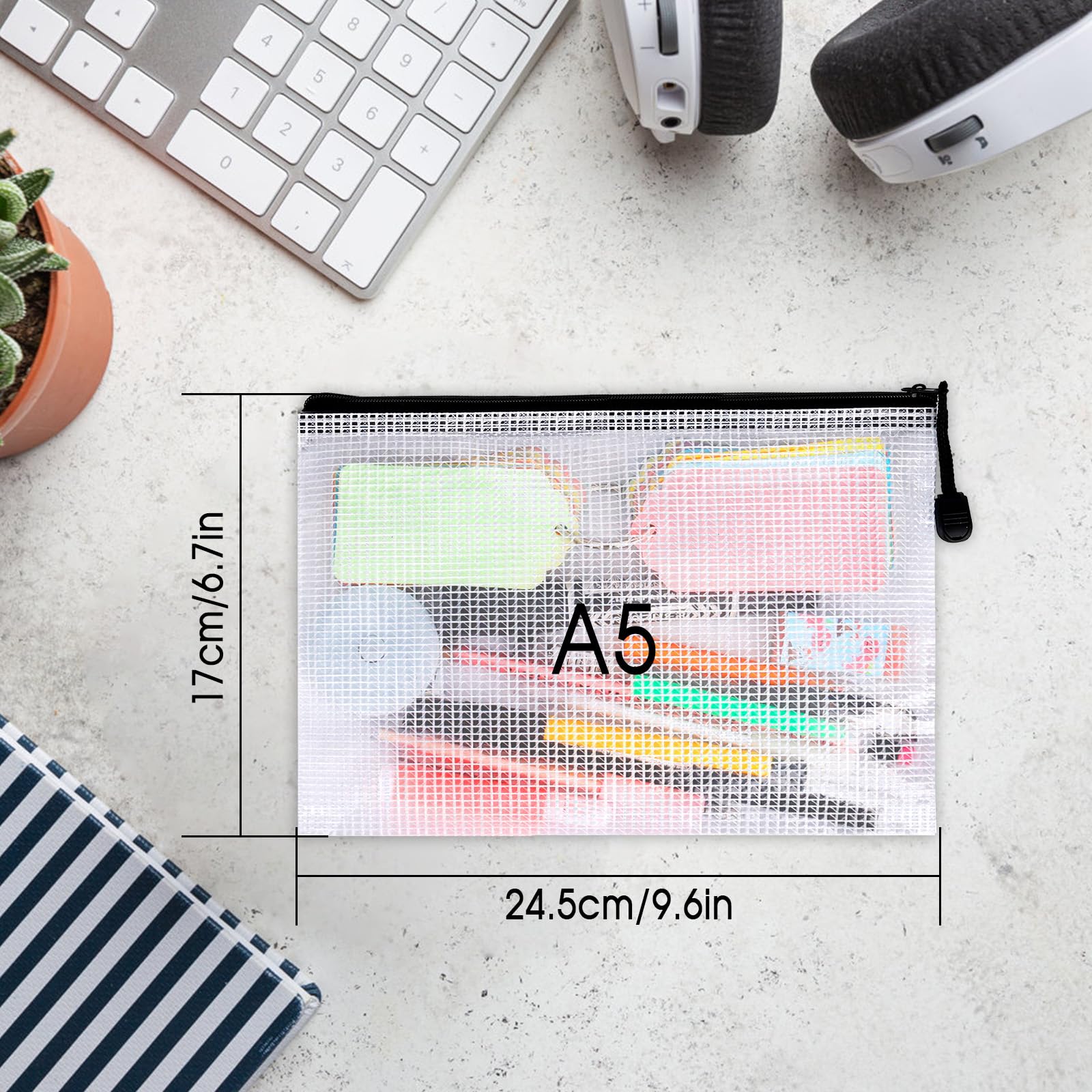 22 Pcs A5 Zipper File Bags, Mesh Zipper Pouch Document Bag Waterproof Mesh Pencil Pouch Plastic Zipper Pen File for Home School Office (Black)