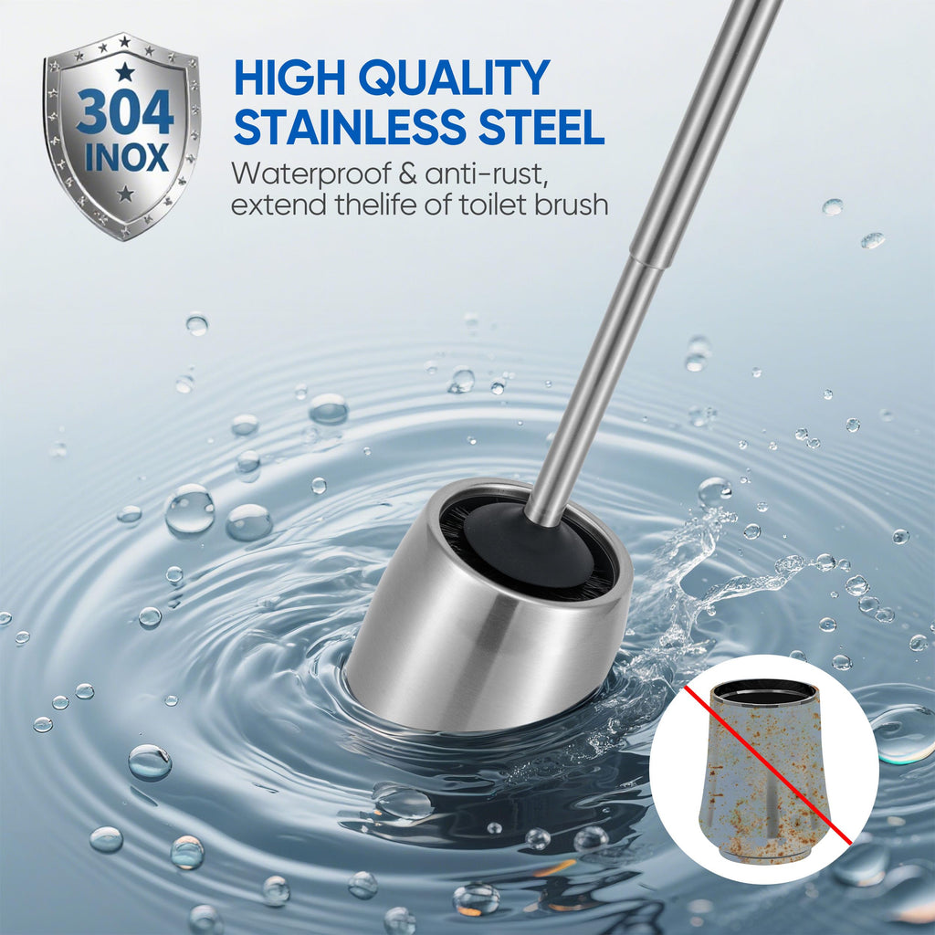 Veinvify Toilet Brush Set with Holder Brosse Toilette 30CM Long Handle Stainless Steel Bathroom Cleaning Brushes and Case Anti-Rust High Denstity Moderate Hardness Bristles Brushed