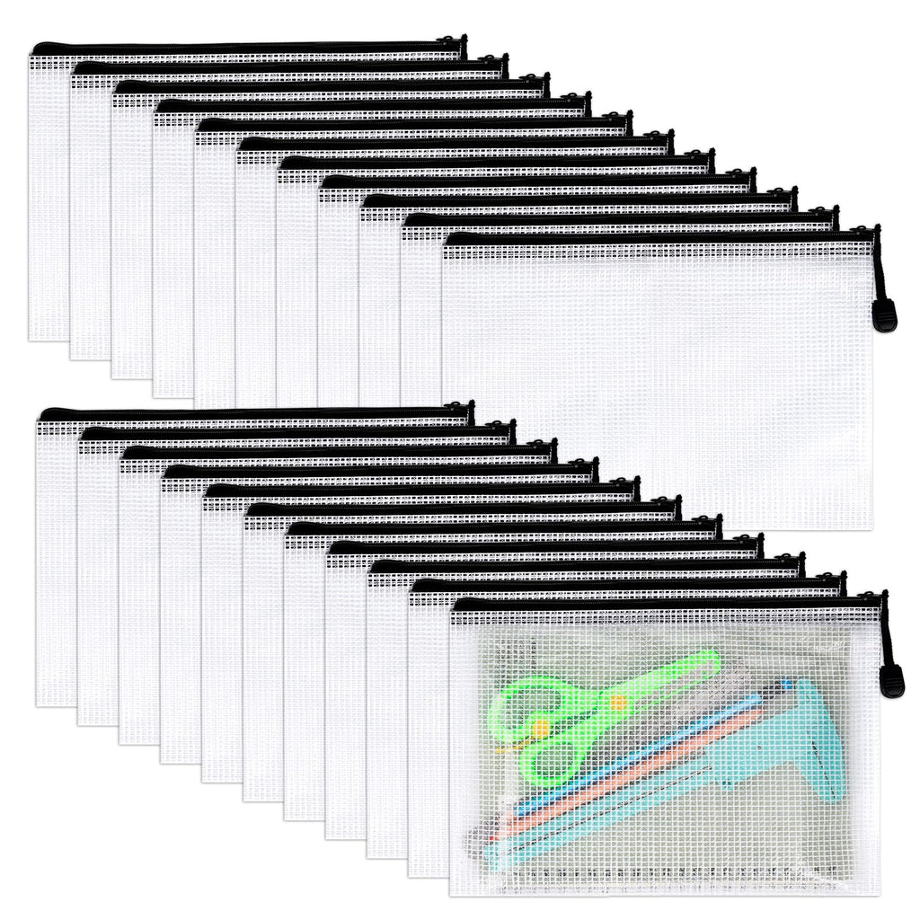 22 Pcs A5 Zipper File Bags, Mesh Zipper Pouch Document Bag Waterproof Mesh Pencil Pouch Plastic Zipper Pen File for Home School Office (Black)