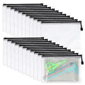 22 Pcs A5 Zipper File Bags, Mesh Zipper Pouch Document Bag Waterproof Mesh Pencil Pouch Plastic Zipper Pen File for Home School Office (Black)