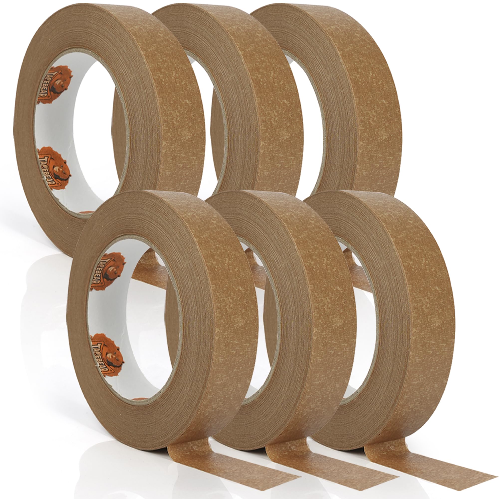 TAPEBEAR Narrow Kraft Paper Tape 6Rolls 1" x 164FT, Eco-Friendly Brown Packing Tape Recyclable for Photo Framing, Gift Wrapping, Labeling, Packaging, Shipping, Sealing, Moving