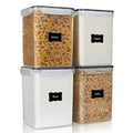 Vtopmart 4 Pcs Large Pantry Food Storage Containers 5.2L, 176oz, Plastic Airtight Kitchen Organizers and Storage for Flour, Cereal, and Pasta with 4 Measuring Cups and 24 Labels, Black