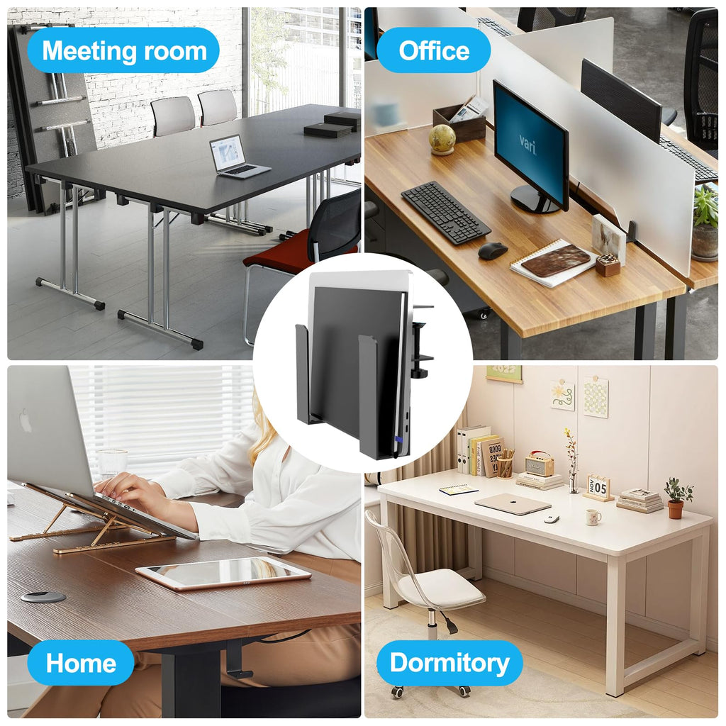 Hoxfly Desk Side Laptop Mount, Adjustable Metal Desk Side Holder, Hanging No Drill Laptops Stand for Book Document Cable