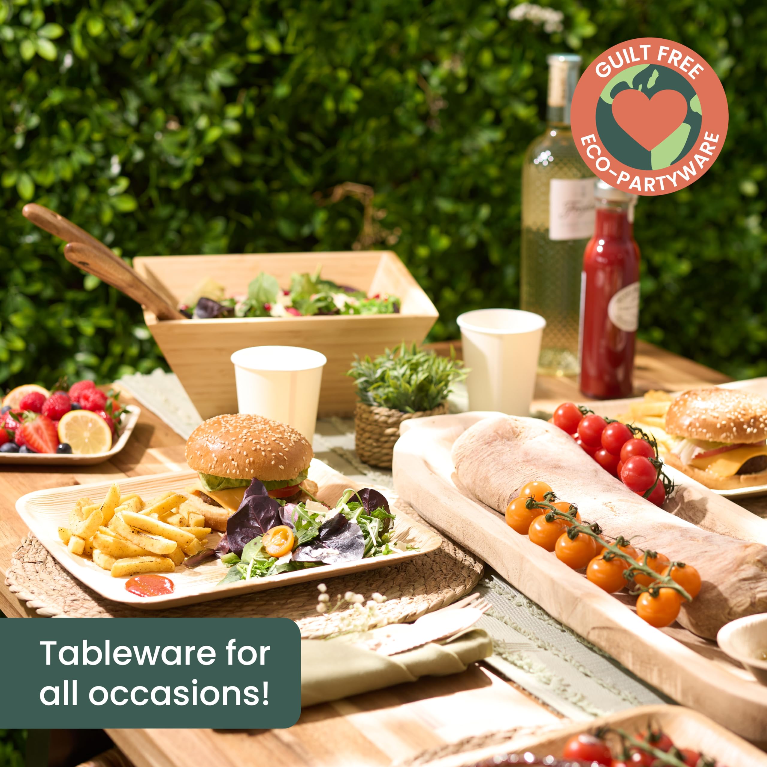 HAAGO 80-Pack 9" Square Palm Leaf Disposable Plates & Cutlery Set for 20 Guests – Compostable Alternative to Paper, Disposable Plastic & Bamboo Plates