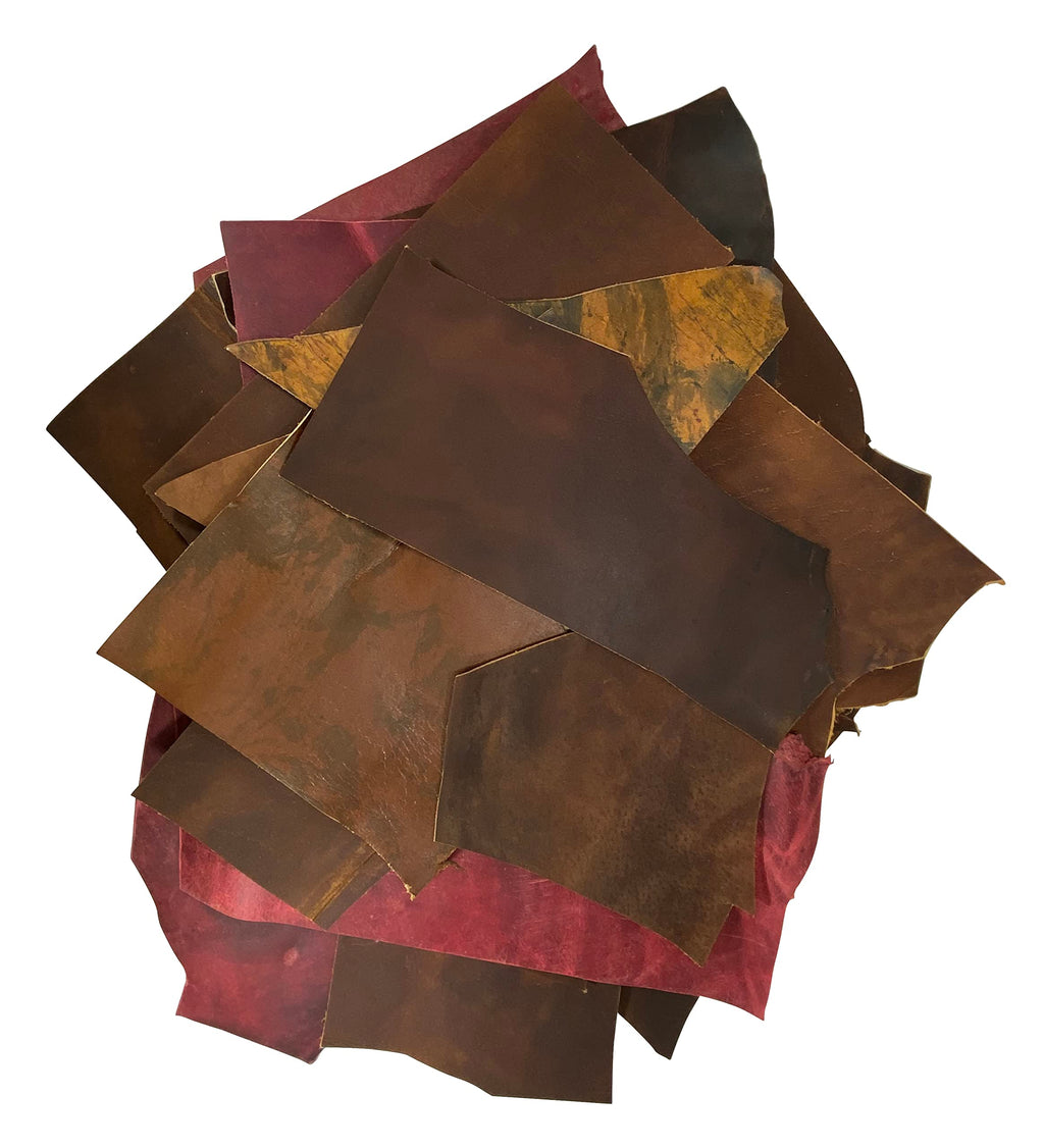 Wanderings Leather Scraps for Leatherworking– 3lbs Mixed Sizes Shapes with 36" Cord - Full Grain Buffalo Leather Remnants from Journal Making - Great for Jewelry Wallets Cricut Arts Crafts