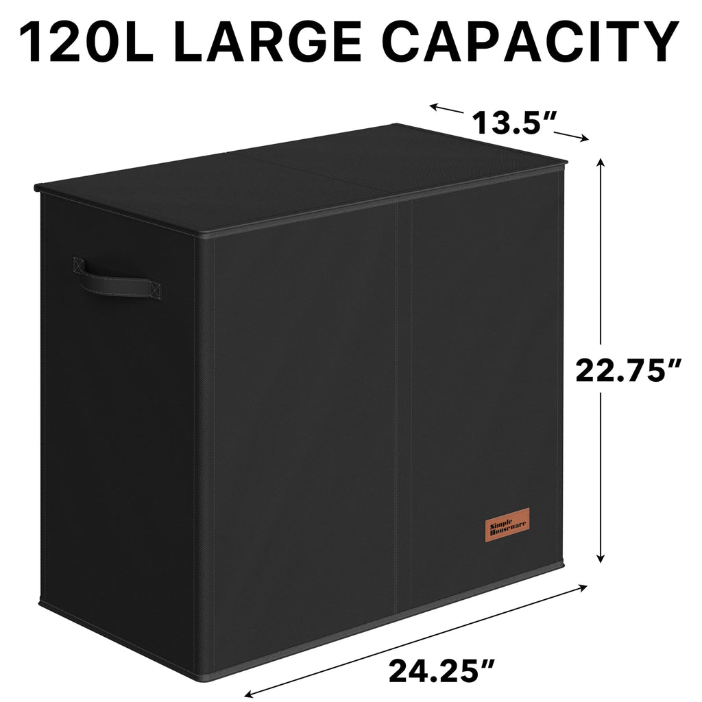 Simple Houseware 110L Double Laundry Hamper with Lid Removable Laundry Bags and Foldable Basket, Black