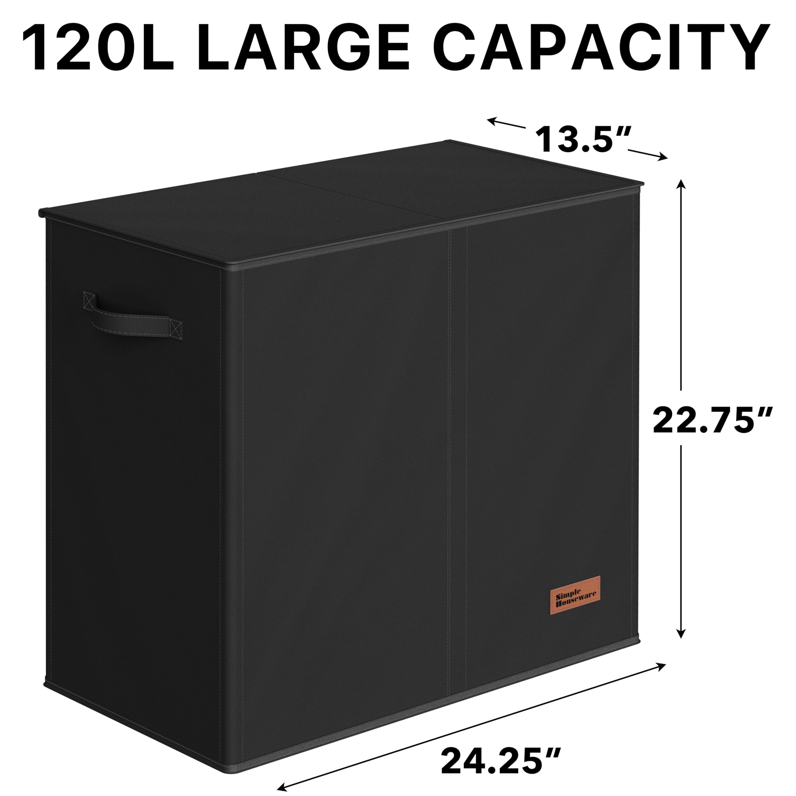 Simple Houseware 110L Double Laundry Hamper with Lid Removable Laundry Bags and Foldable Basket, Black