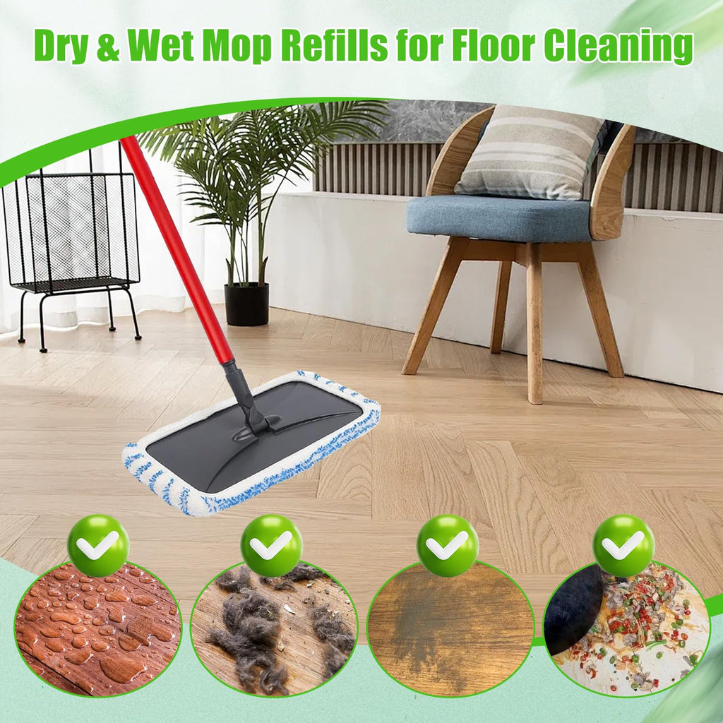 WVYNUYQP Reusable Cotton & Microfiber Mop Pads Compatible with O Cedar Mop, Mop Head Replacement Pads for Dry & Wet Use, Washable Flat Dust Mop Refills for Hardwood Floor Cleaning, 4 Pack