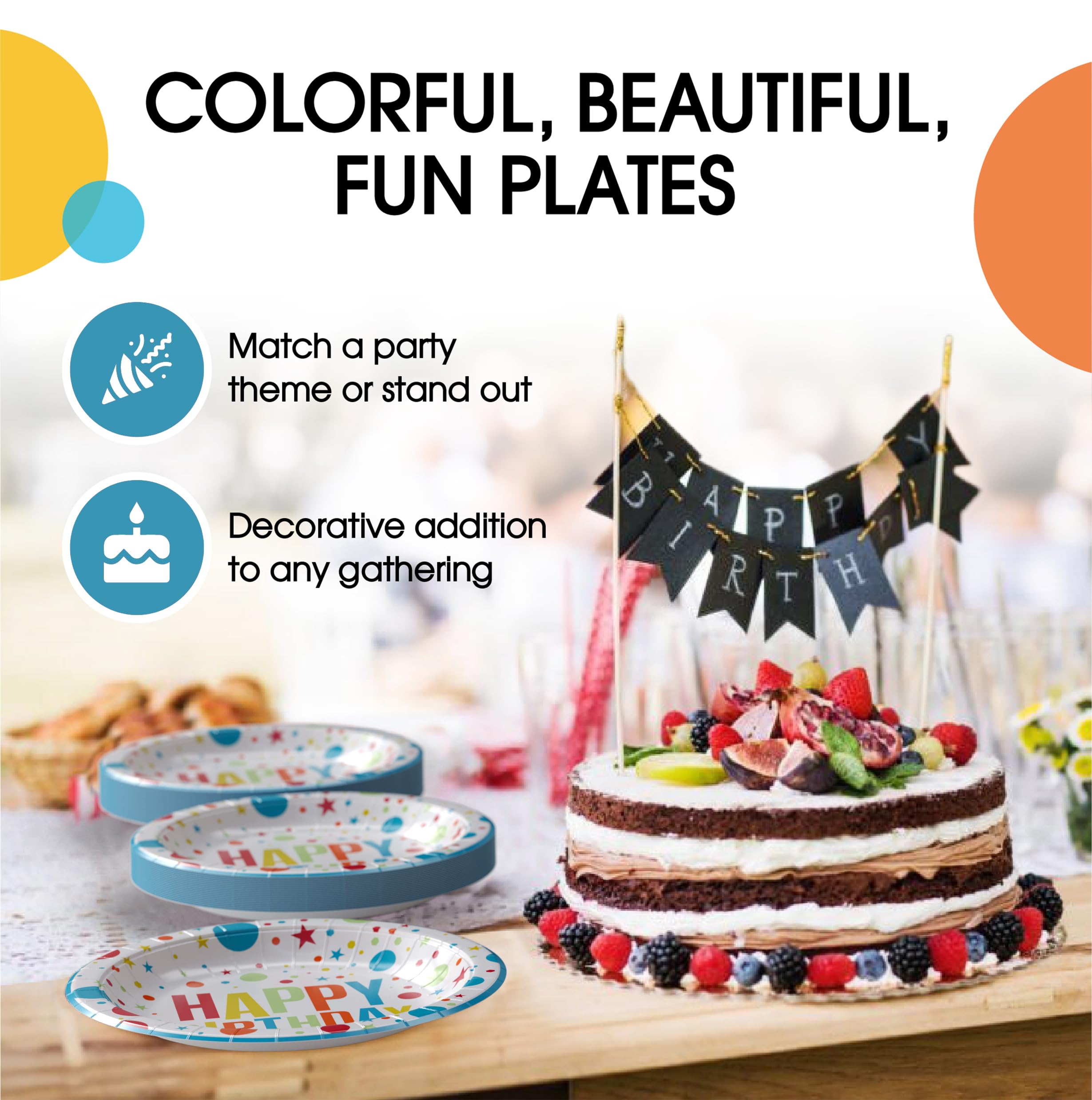 Exquisite Party Solids 9" Blue Happy Birthday Plates Paper Party Plates Disposable Heavy Duty 50 Pcs 350 GSM For Birthday Decorations