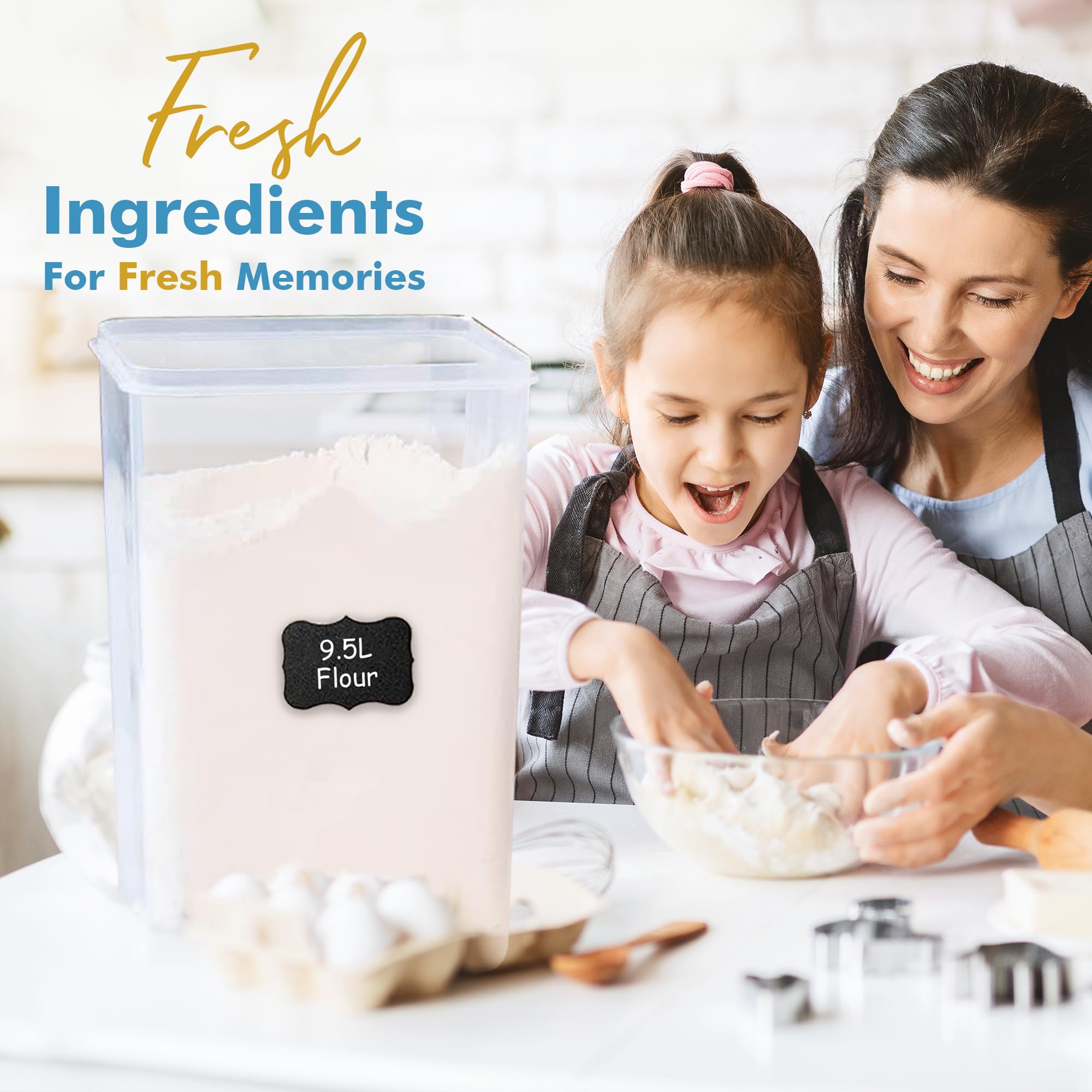 Shazo 2 PC (9.5L | 321 Oz) Flour Sugar Storage Containers - Plastic Extra Large Food Storage Containers with Lids, BPA Free Airtight Kitchen Canister Set for Rice, Cereal & Pasta