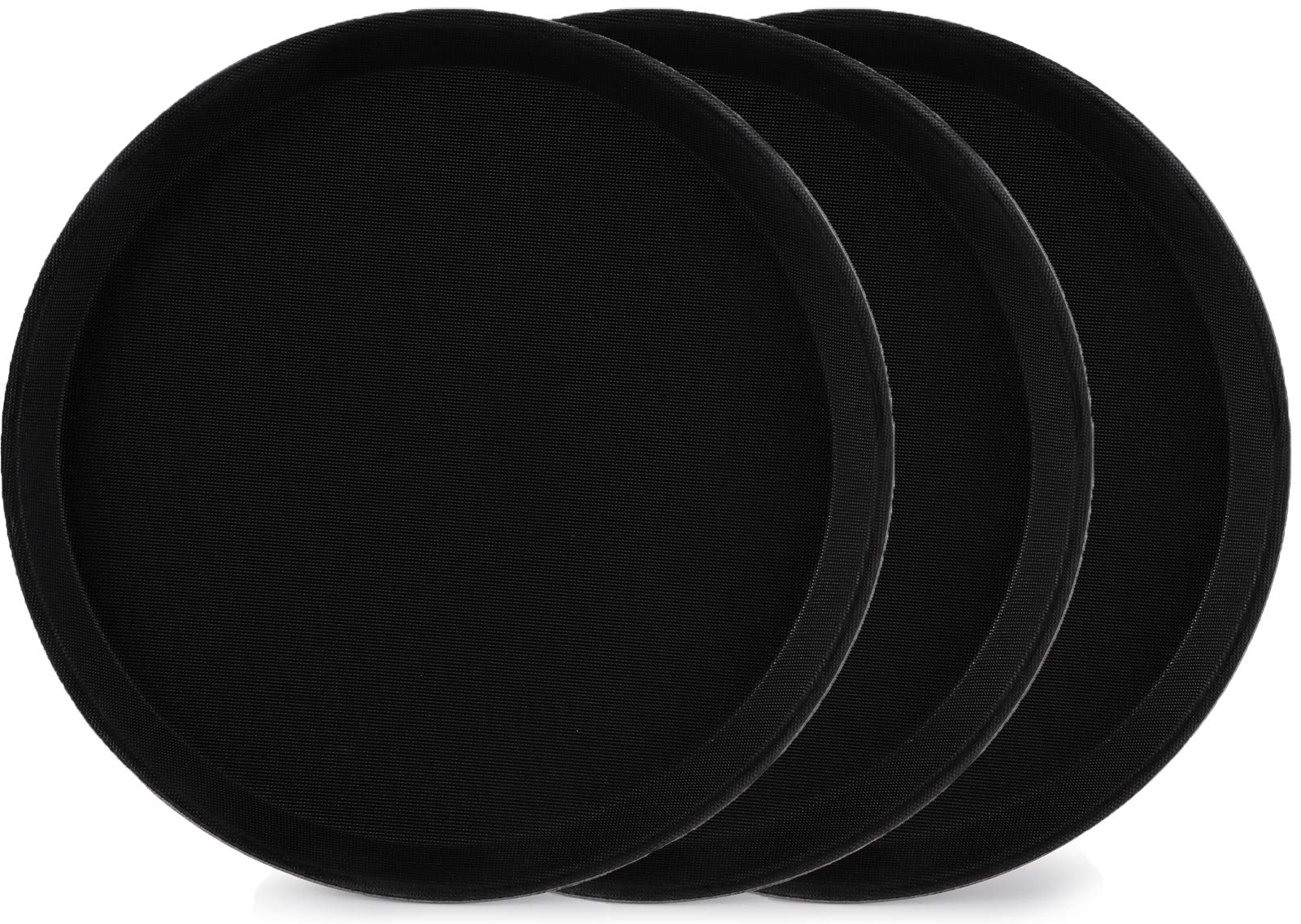 TOPZEA 3 Pack Restaurant Serving Trays, 11 Inch Fiberglass Black Round Tray Non Slip Food Service Platters Cocktail Beverage Server Tray for Restaurant, Bar, Buffet, Coffee Station, Catering Party