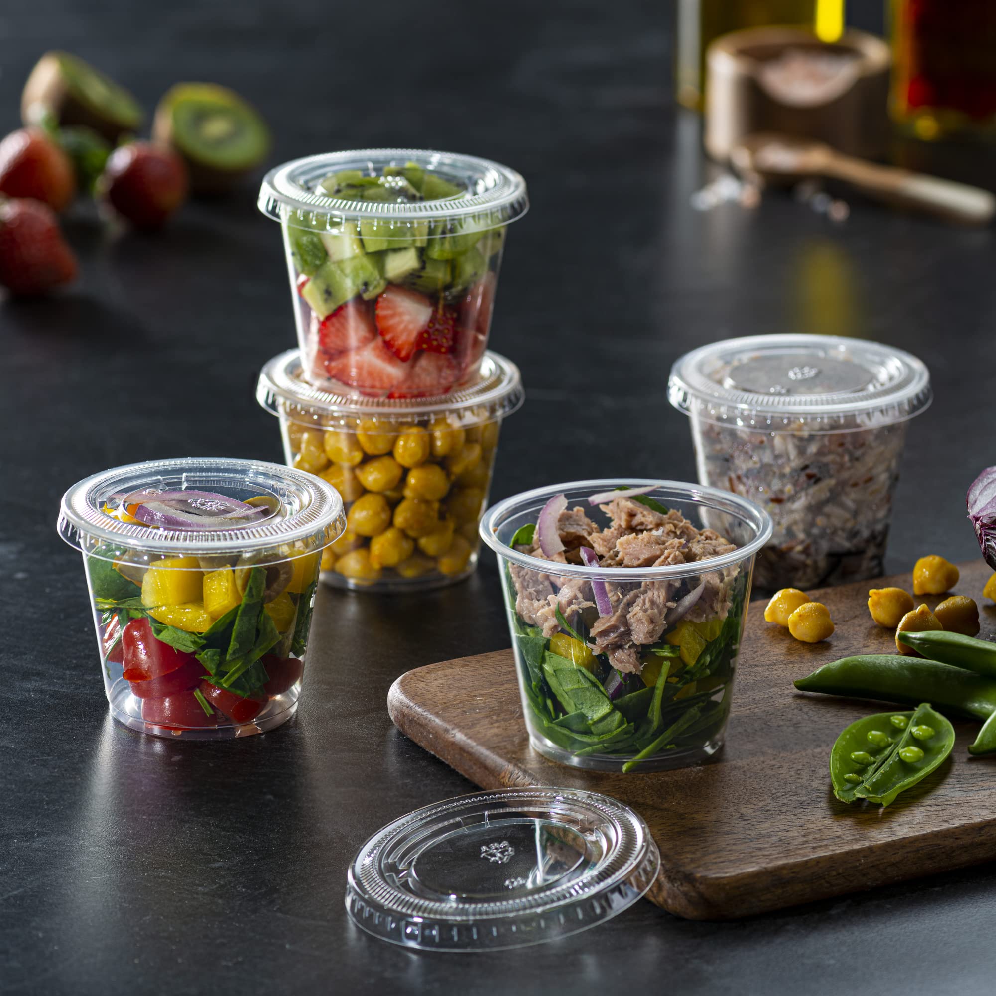 Pantry Value [5.5 oz. - 100 Count] Clear Disposable Portion Cups with Lids - Soufflé Containers, Jello Shot Cups with Lids, Containers Perfect for Salad Dressing and More
