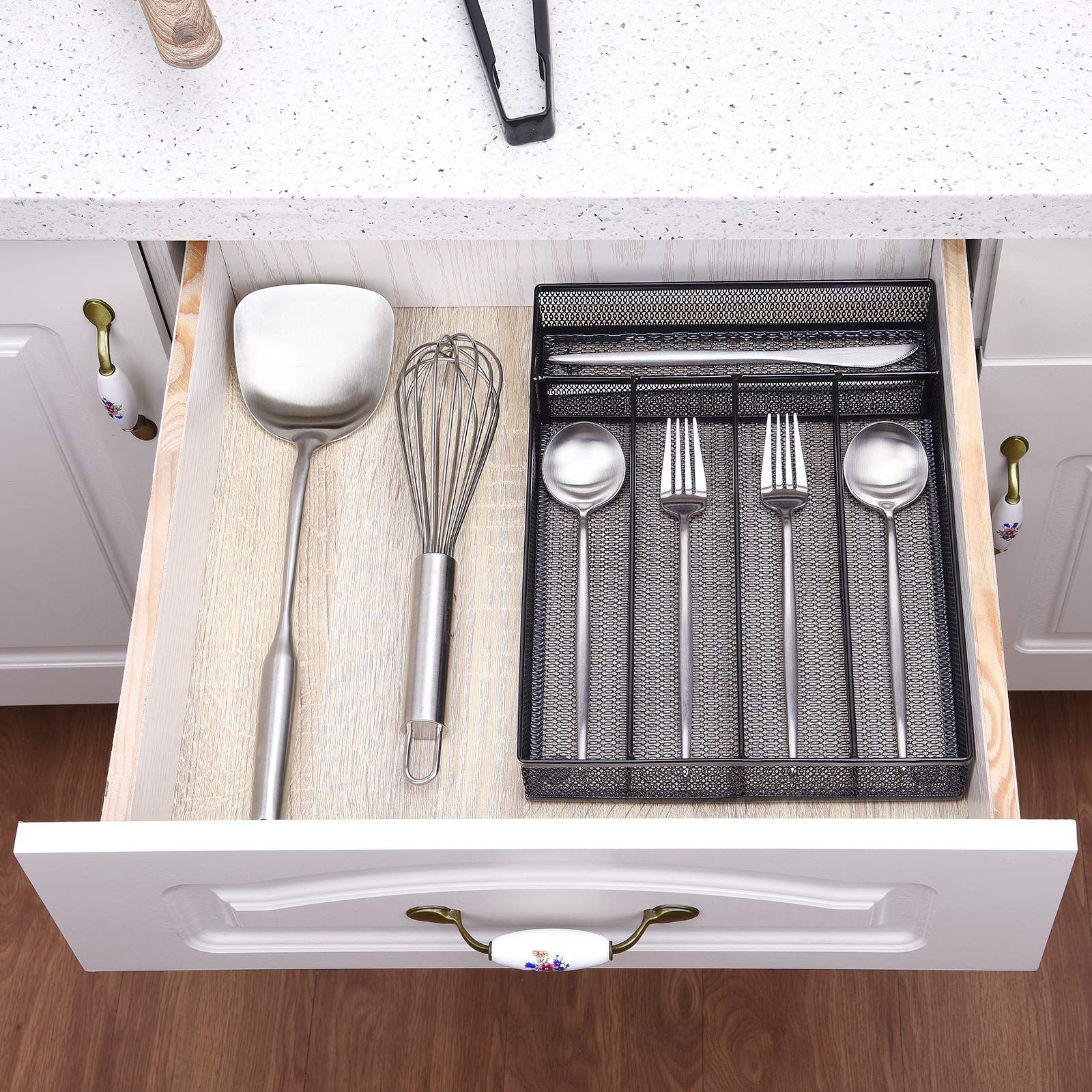 Office Drawer Organizer, 5 Compartments Desk Drawer Organizer Tray for Storage Office Supplies, Art Supplies, Stationery, Black