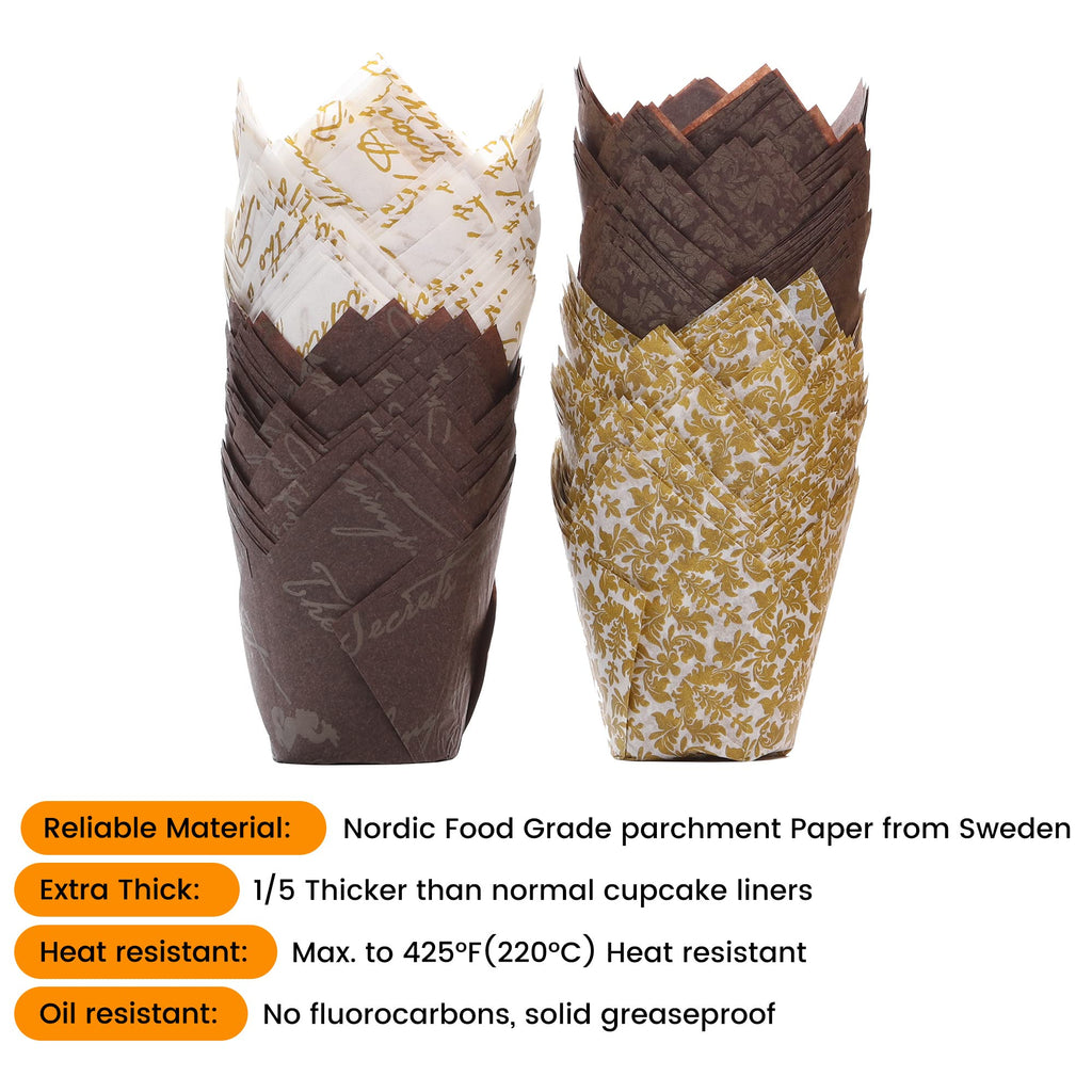 Bake Choice Nordic Paper Tulip Cupcake Liners for Baking - 200pcs Four Fancy Designs, Standard Size, Parchment Paper Muffin Liners for Party, Christmas