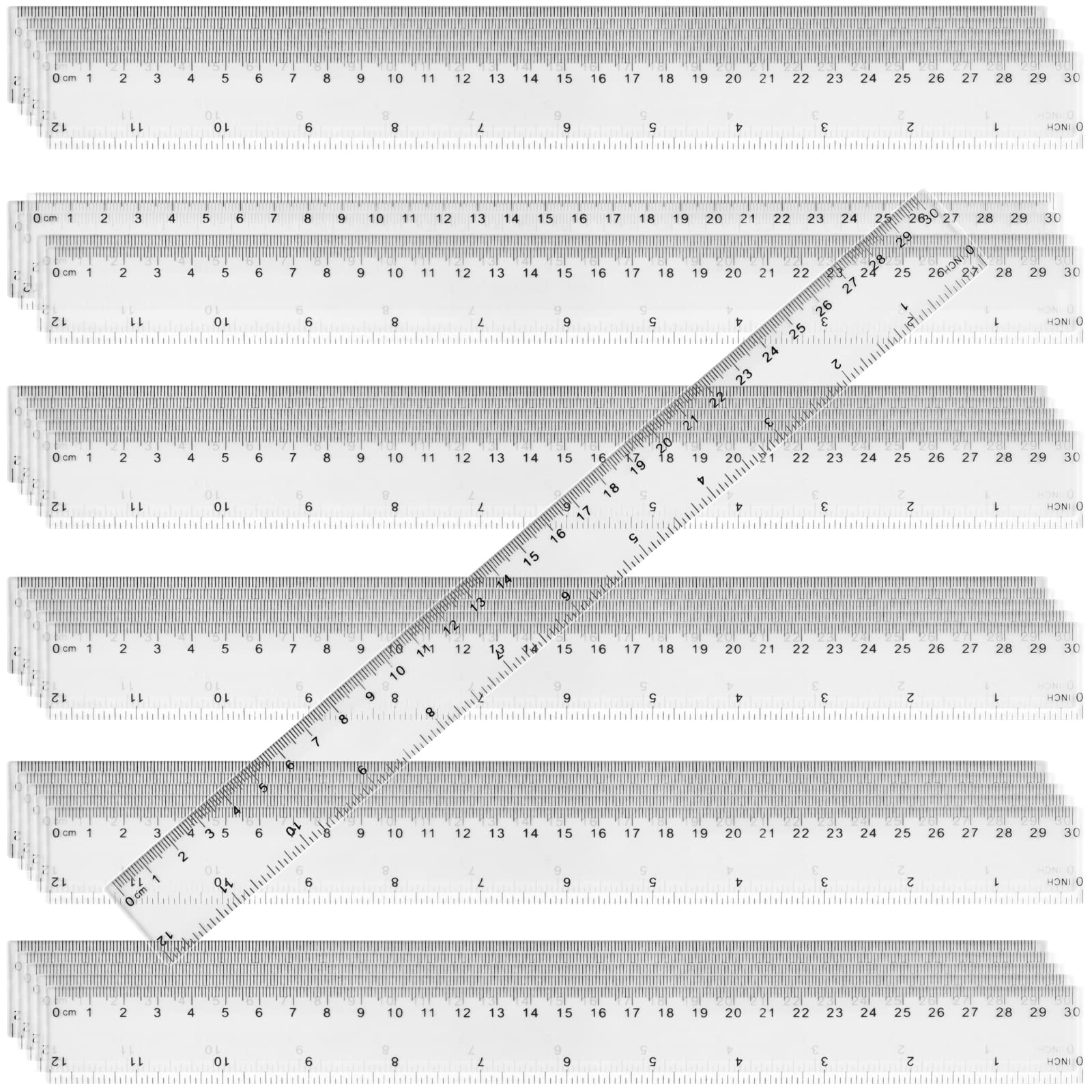 KEILEOHO 120 Pack 12 Inch Clear Plastic Ruler, 30CM Rulers Bulk Flexible with Centimeters and Inches for School Supplies