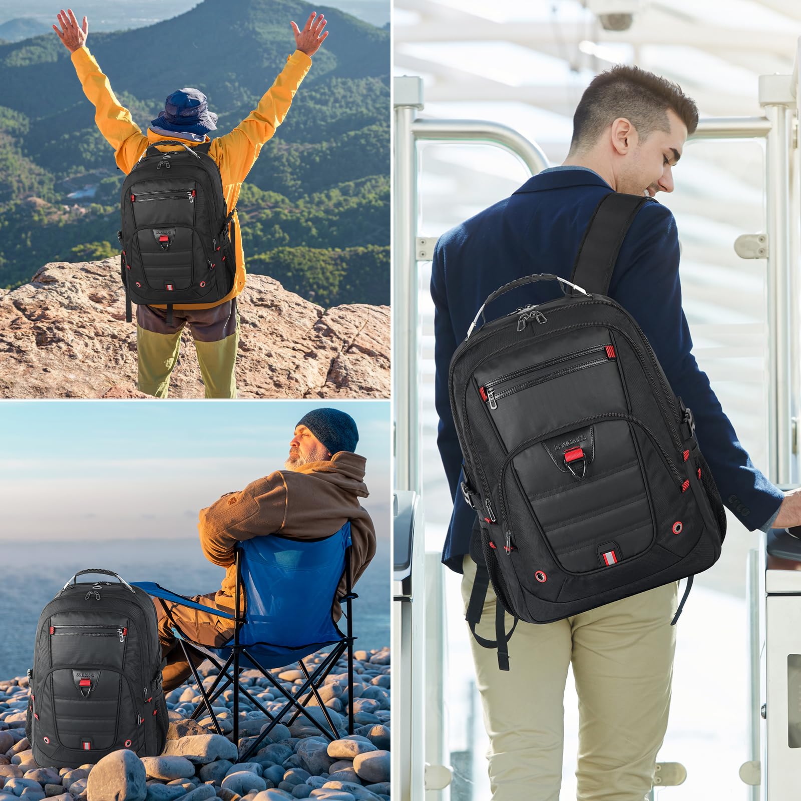 Z-MGKISS Extra Large Travel Backpack, 52L TSA Backpack 17.3 Inch, Anti-Theft 17 Inch Big Business Laptop Backpack for Men & Women, Water Resistant College Rucksack Bag with USB Port, Black