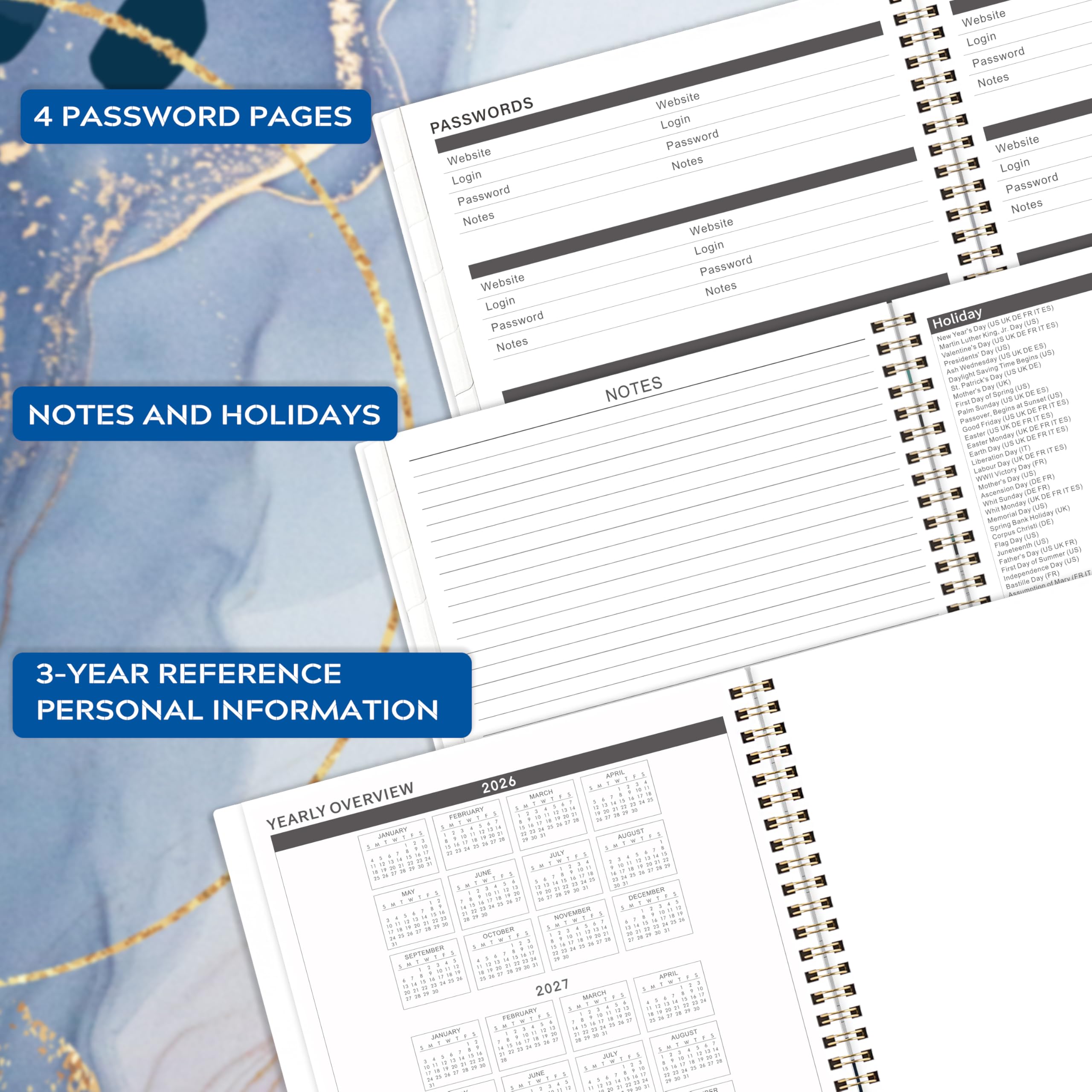 2026-2027 Monthly Planner - JAN 2026 - DEC 2027, 8.5" x 11" 24 Monthly Planner 2026-2027, Calendar Planner with Tabs, Inner Pocket, Thick Paper - Leaf Sand