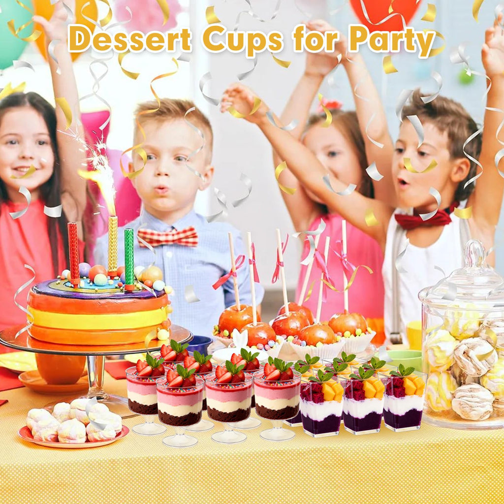 mwellewm 300 Pack Mini Plastic Dessert Cups with Spoons, 5 OZ Square Parfait Glasses for Party, Reusable Fruit Ice Cream Pudding Appetizer Bowls