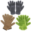 Ikosora 3 Pairs Microfiber Dusting Gloves, Plant Cleaning Reusable Microfiber Mitt for House, Car Blinds Cleaning Gloves, Grey, Green, Camel