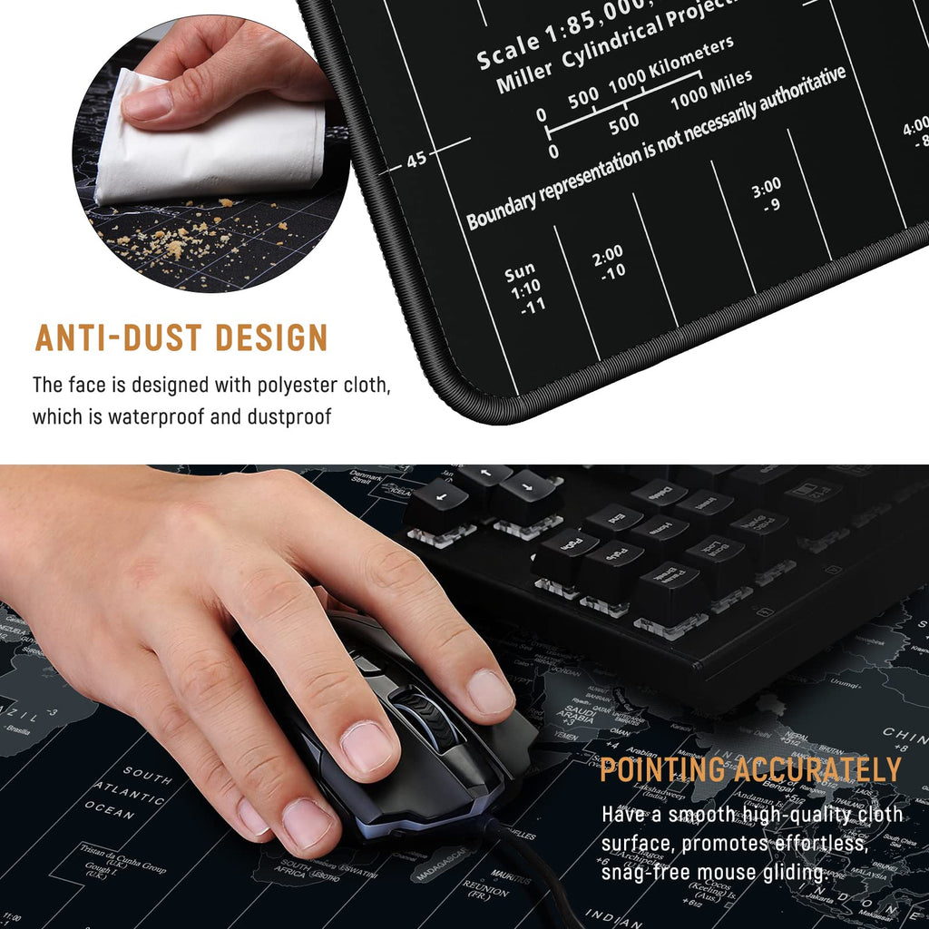 JIALONG World Map Extended Large Mouse Pad - 35.4 x 15.7 Inches Gaming Desk Mat with Anti-Slip Rubber Base | Superior Control Surface for Laptop, Computer and PC