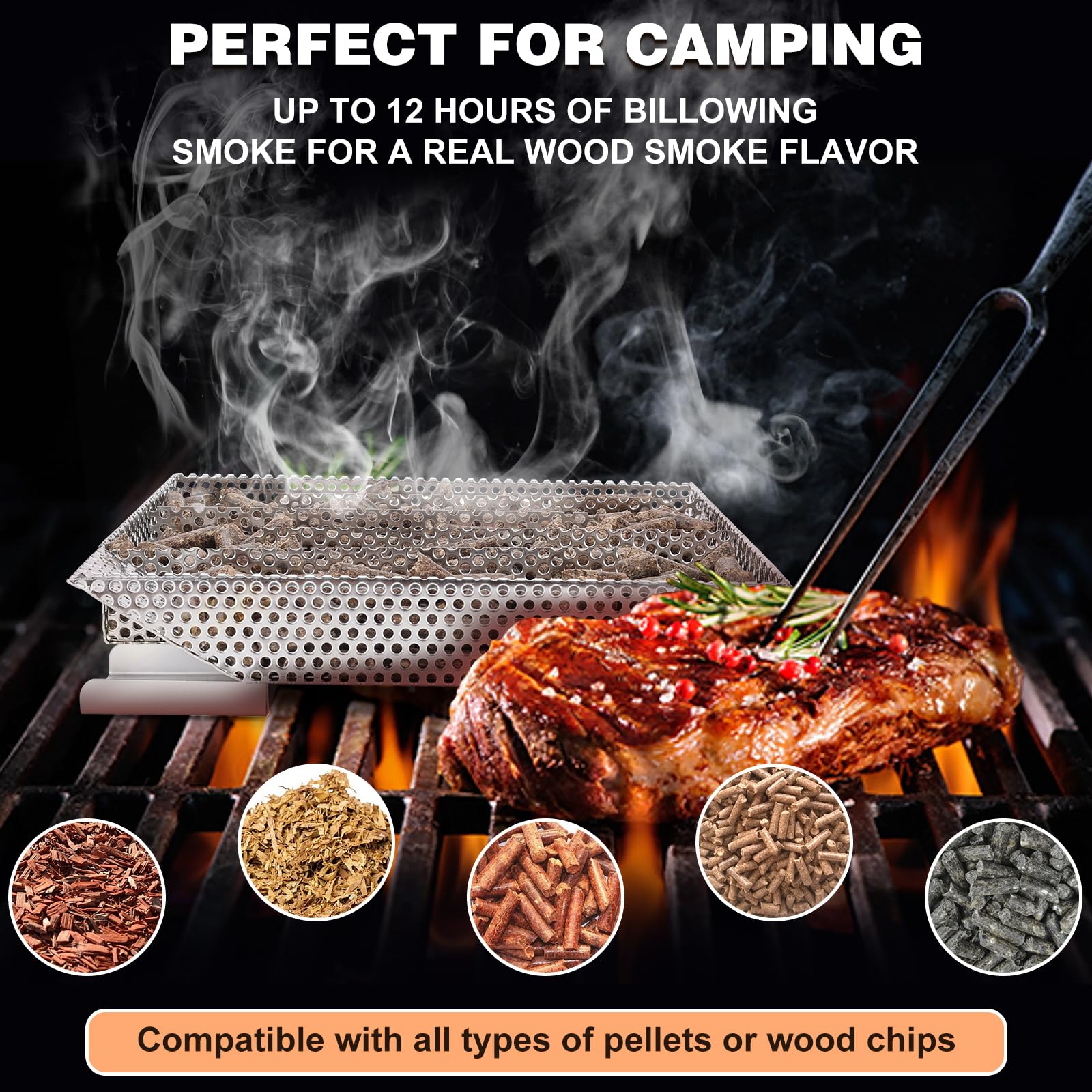 WADEO Newly Upgraded Pellet Smoker, Cold Smoke Generator for BBQ Grill Hot or Cold Smoking, Ideal for Smoking Meat, Fish, Cheese, Square
