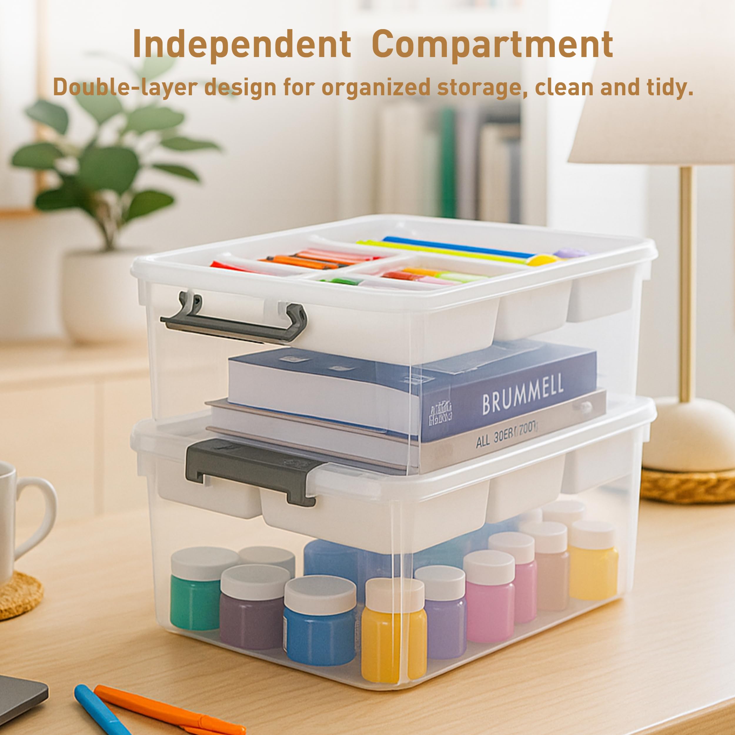 Citylife 17QT Plastic Storage Box with Removable Tray Craft Organizers and Storage Clear Storage Container for Organizing Bead, Tool, Sewing