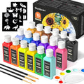 Shuttle Art Fabric Paint, 18 Colors Permanent Soft Fabric Paint in Bottles (60ml/2oz) with Brushes, Palette, Stencils, Textile Paint for T-Shirts, Shoes, Jeans, Bags, DIY Projects & Art Crafts