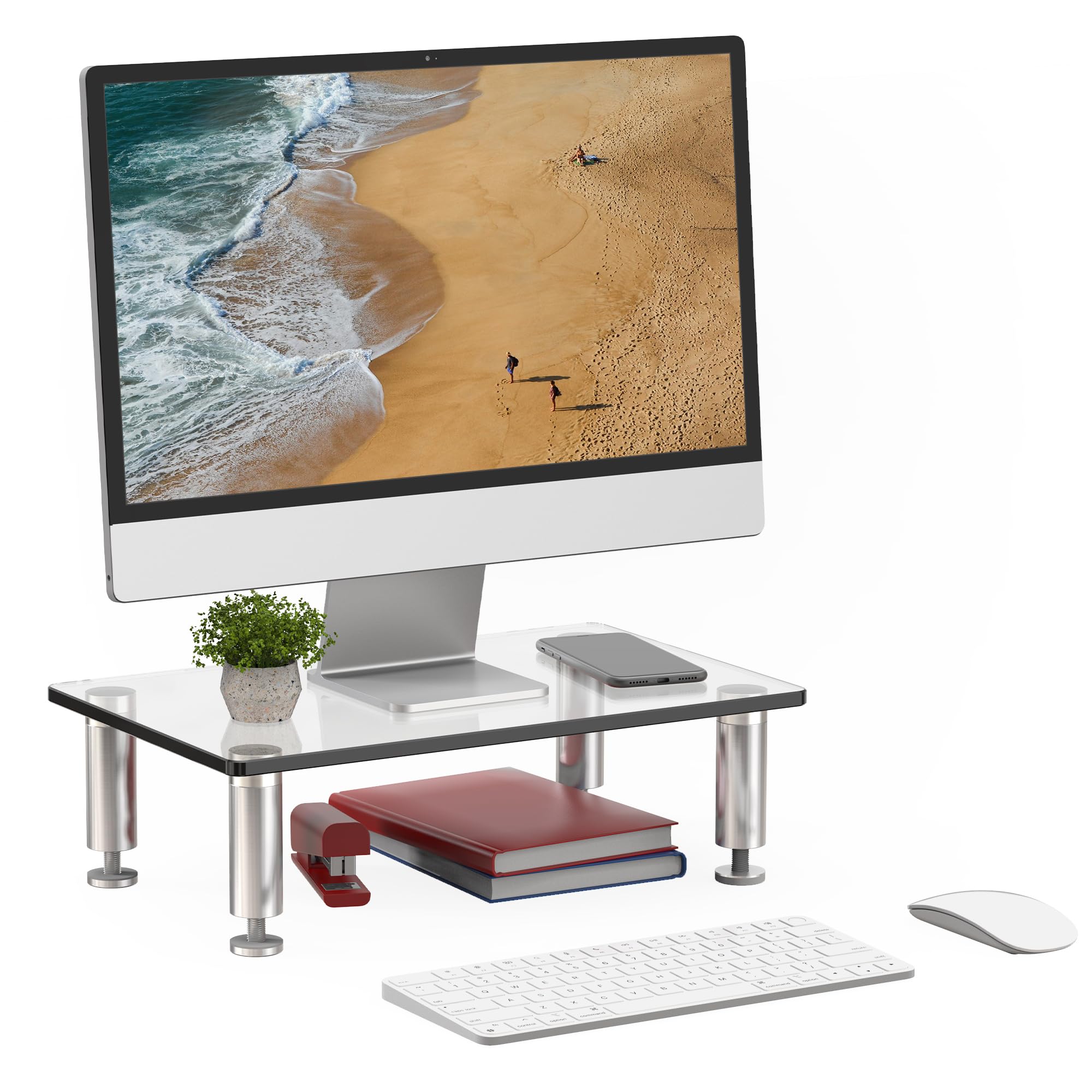 FITUEYES Clear Monitor Stand, Height Adjustable Computer Monitor Riser, Desktop Stand for Laptop PC Printer TV Screen, Home Office Supplies Desk Organization DT103801GC