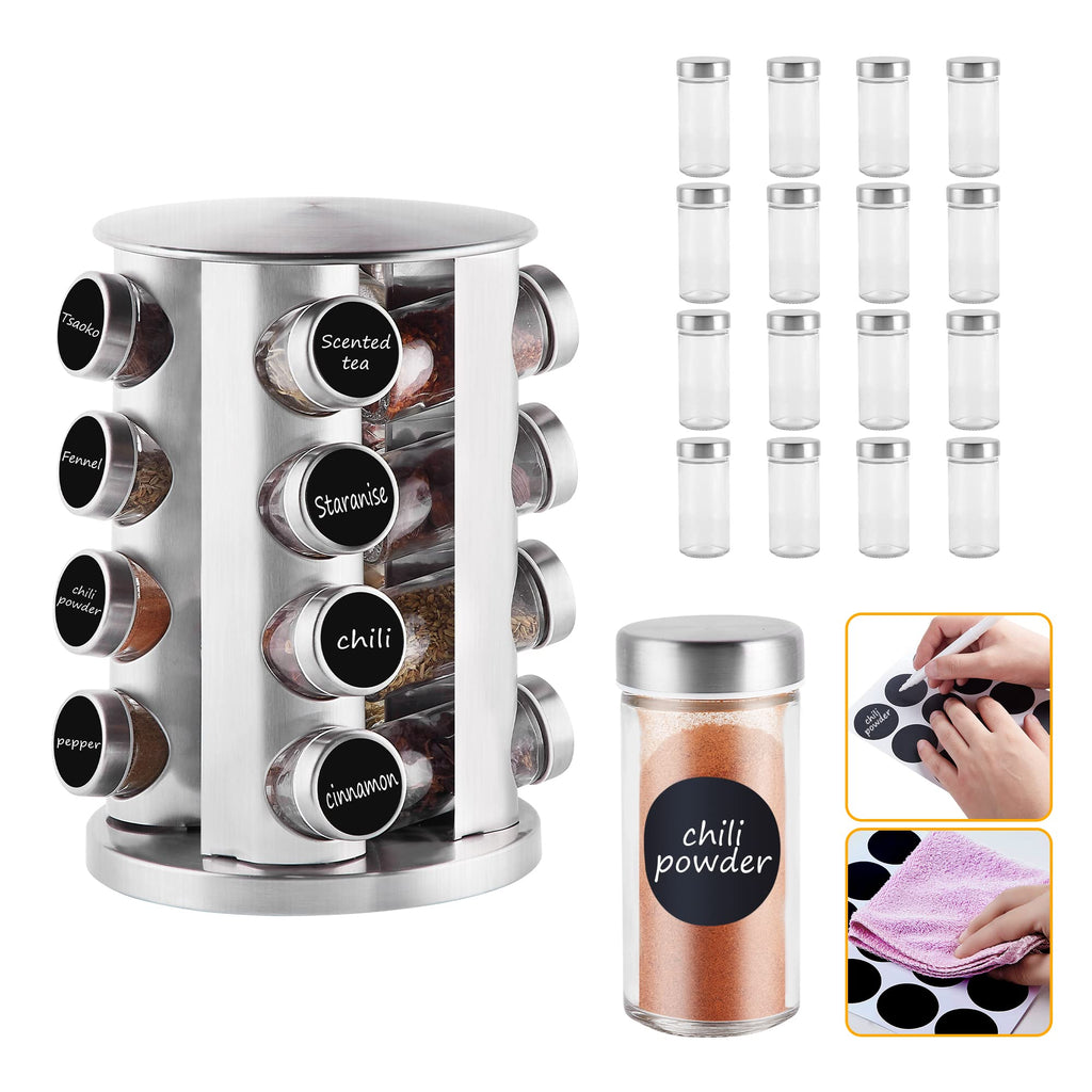 Countertop Revolving Spice Rack, 16-Jars Stainless Steel Spice Rack Organizer, Round Carousel Spice Rack Tower, Seasoning Storage Organization for Kitchen Home Dried Herbs