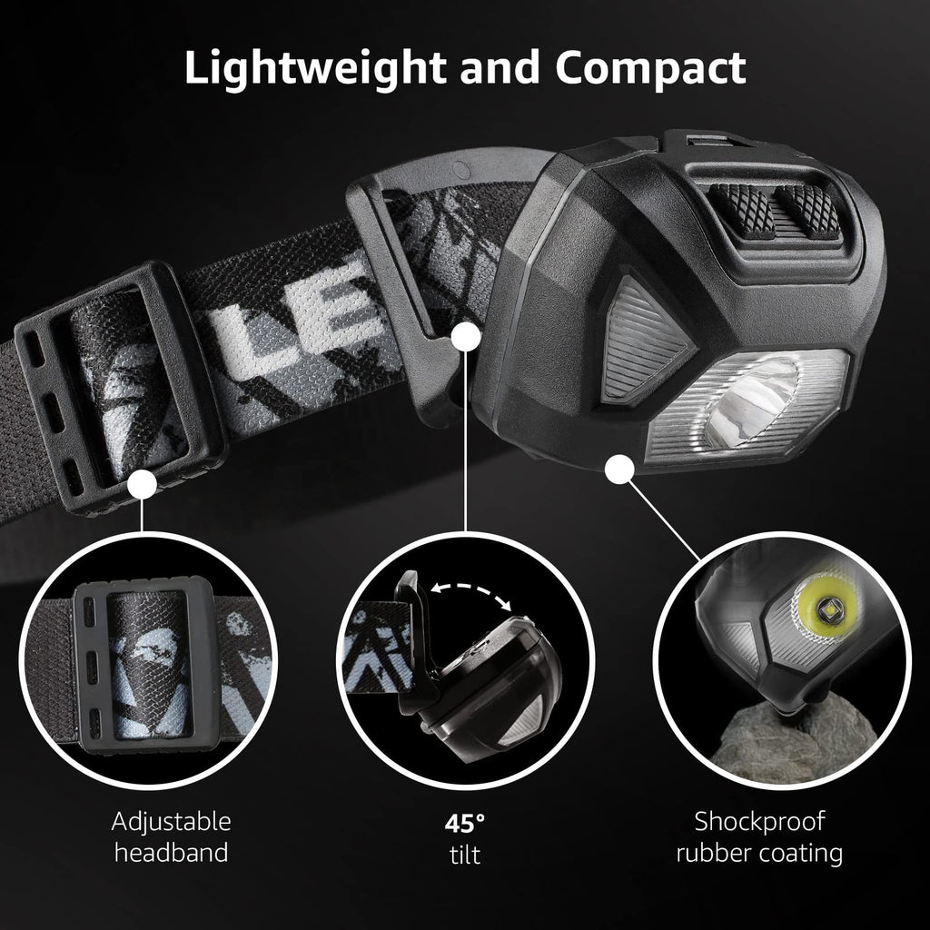 Lepro Headlamp, 2 Pack Super Bright LED Head lamp with 6 Lighting Modes, Waterproof, Battery Powered LED Lightweight Headlight for Cycling Running Camping for Kids Adults