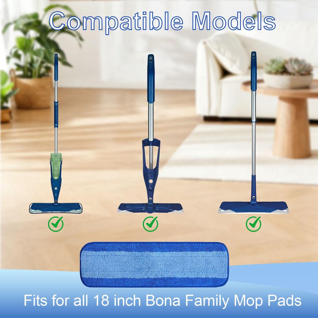 6 Pack Mop Pads Refills for Bona Family of Mops, 2 Microfiber Cleaning Pad, 2 Deep Clean Microfiber Pad, 2 Dust Clean Pads
