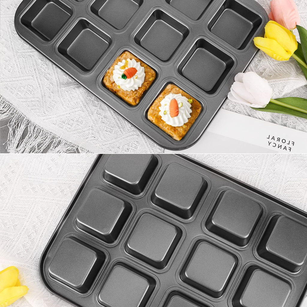 12 Cavity Mini Loaf Pan, Beasea Brownie Pan 2 Pack Non-Stick Muffin Cake Pan Mini Cheesecake Pan Cupcake Pan Carbon Steel Brownie Baking Tray Bakeware for Oven Baking