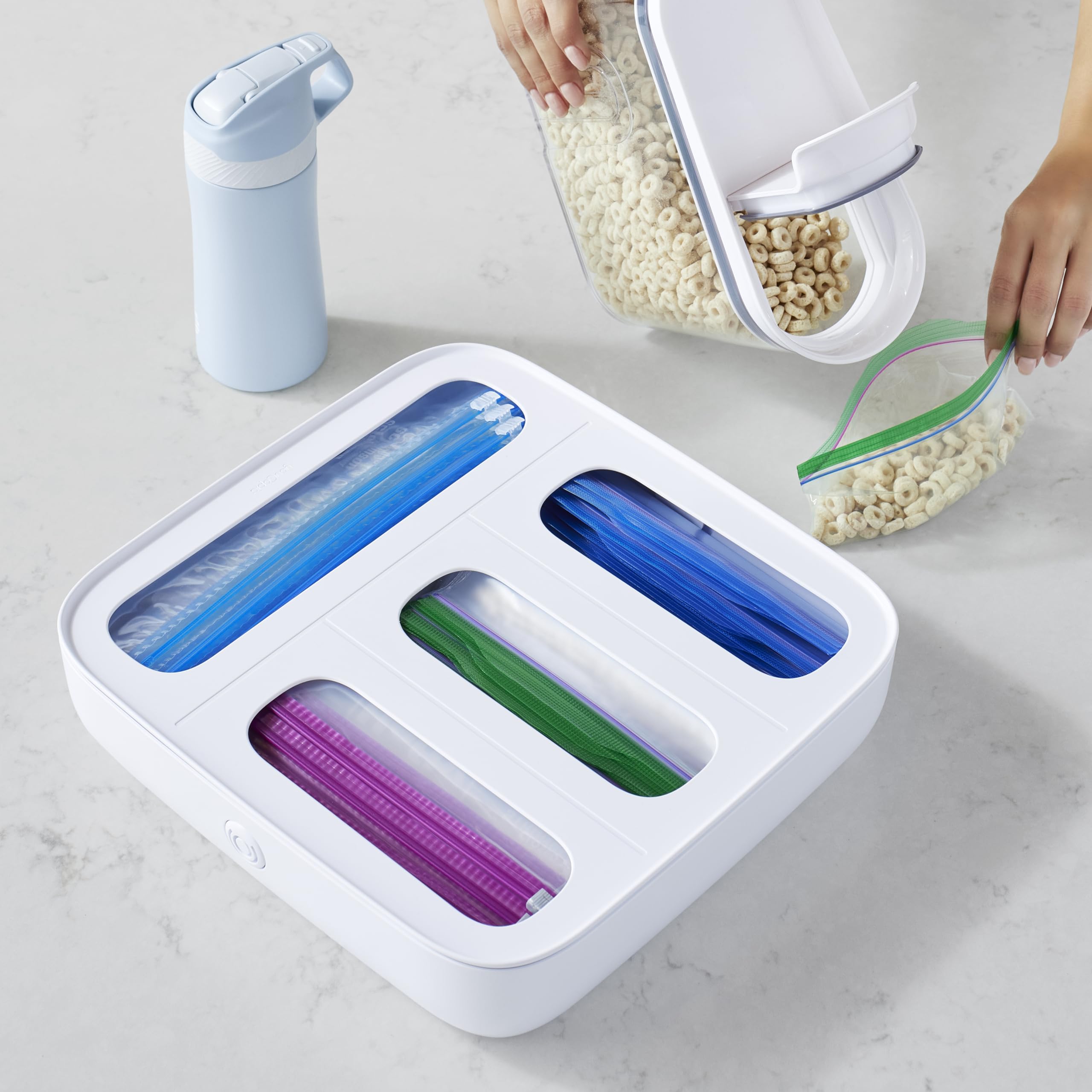 YouCopia StoraBag Food Bag Dispenser, Family Size 4-Slot, Plastic Sandwich Bags Drawer Organizer for Kitchen Storage