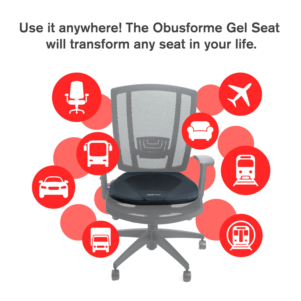ObusForme Gel Seat Cushion – Memory Foam Seat Cushion and Posture Support, Contoured Ergonomic Design for Soothing Relief, Soft Gel Insert and Mesh Panel