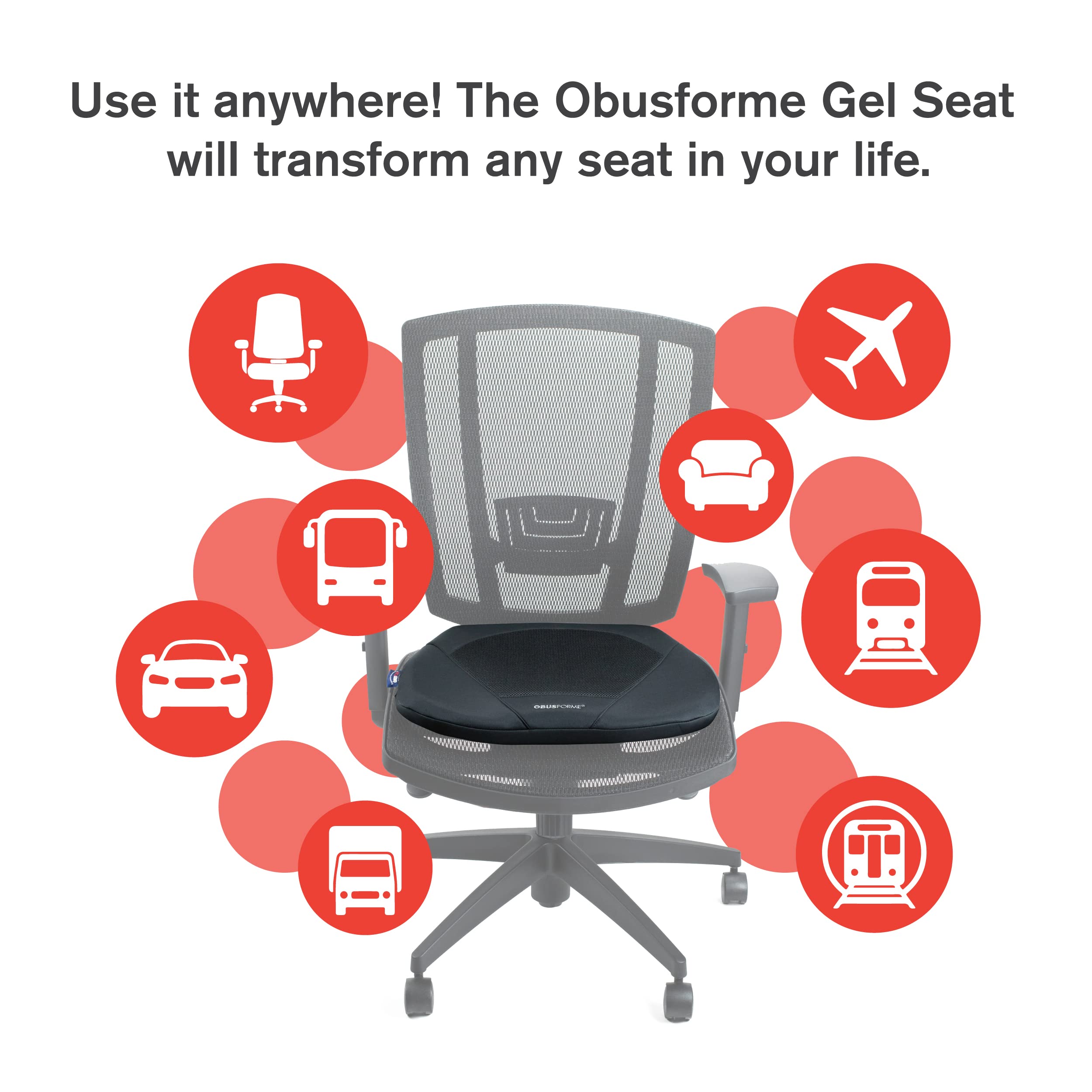ObusForme Gel Seat Cushion – Memory Foam Seat Cushion and Posture Support, Contoured Ergonomic Design for Soothing Relief, Soft Gel Insert and Mesh Panel