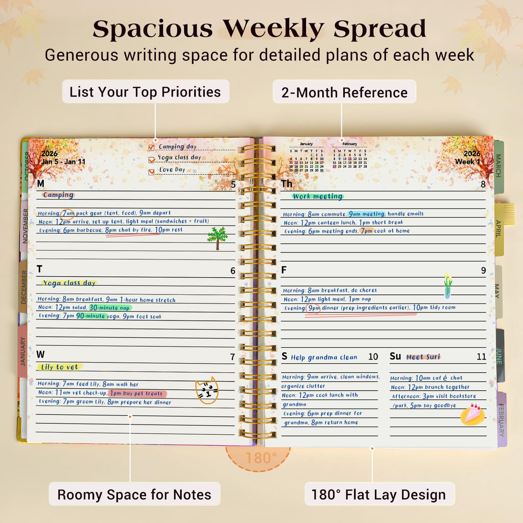 Planner 2026-2027, 18 Months Weekly and Monthly Daily Planner from January 2026 - June 2027, 8.5" x 11" A4 Large Hardcover Agenda Organizer Book 2026 with Tabs, Spiral Yearly Calendar Planners for School Work Home, Autumn Tree