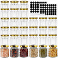 BIGIVACA 30 Pack 3 oz (90 ml) Hexagon Glass Jars with Gold Lids – Clear Mini Mason Jars for Canning, Honey, Jams, Herbs, Wedding Favors, Crafts – Includes 1 Pen + 80 Labels