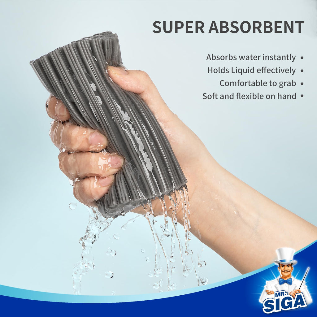 MR.SIGA Sponge Duster, Reusable Duster with Ridged Surface Design, Household Dust Cleaning Sponge, 4 Pack, Gray