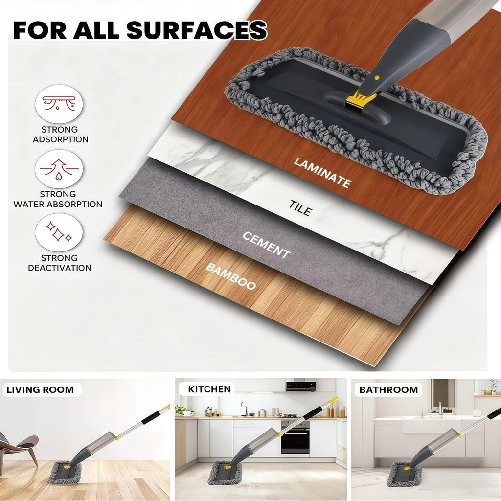 Qinsunny Washable Spray Mop for Floor Cleaning, Wet and Dry Microfiber Mop with 3 Reusable Pads & 800ml Refillable Bottle, Self-Cleaning Base for Hardwood, Laminate, Tile Floors