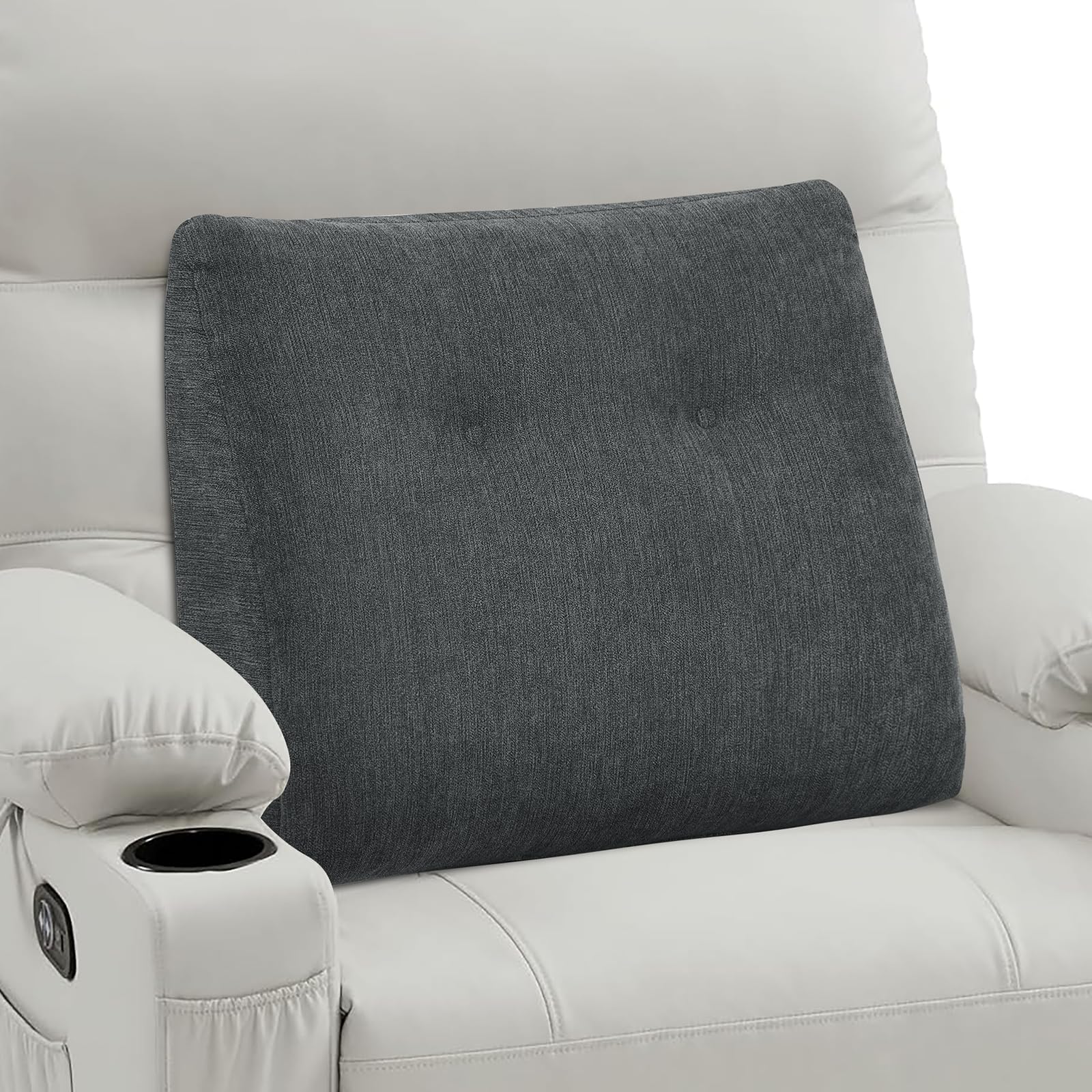 TANYOO Back Support Pillow for Recliner Soft Dual Layer Lumbar Support Pillow with Shredded Memory Foam Ergonomic Orthopedic Couch Lumbar Cushions for Elderly Lower Back Pain Relief Dark Grey