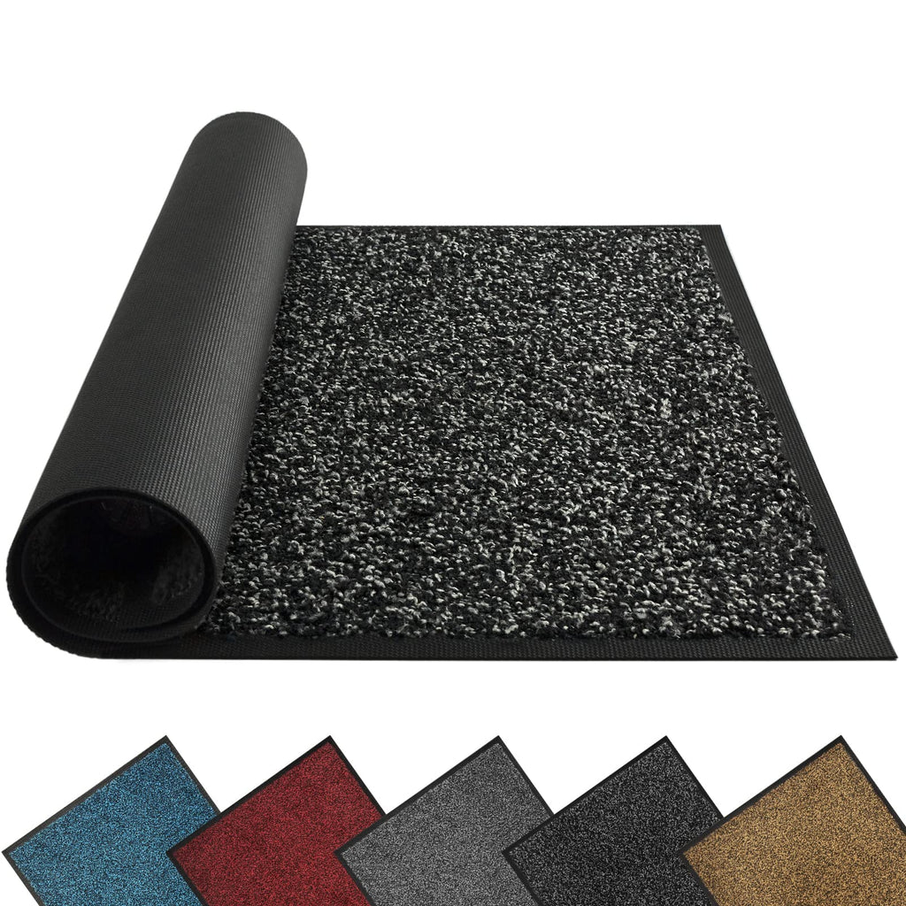Mibao Front Door Mat, Dirt Trapper Welcome Mat for Outdoor Indoor, Non-Slip Waterproof Doormat, Durable Machine Washable Low Profile Entry Rug for Back Door Outside Patio Porch, 32" x 20", Black