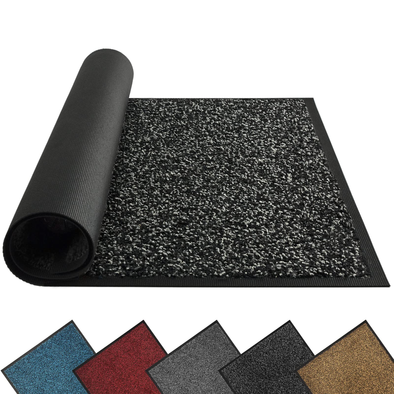 Mibao Front Door Mat, Dirt Trapper Welcome Mat for Outdoor Indoor, Non-Slip Waterproof Doormat, Durable Machine Washable Low Profile Entry Rug for Back Door Outside Patio Porch, 32" x 20", Black
