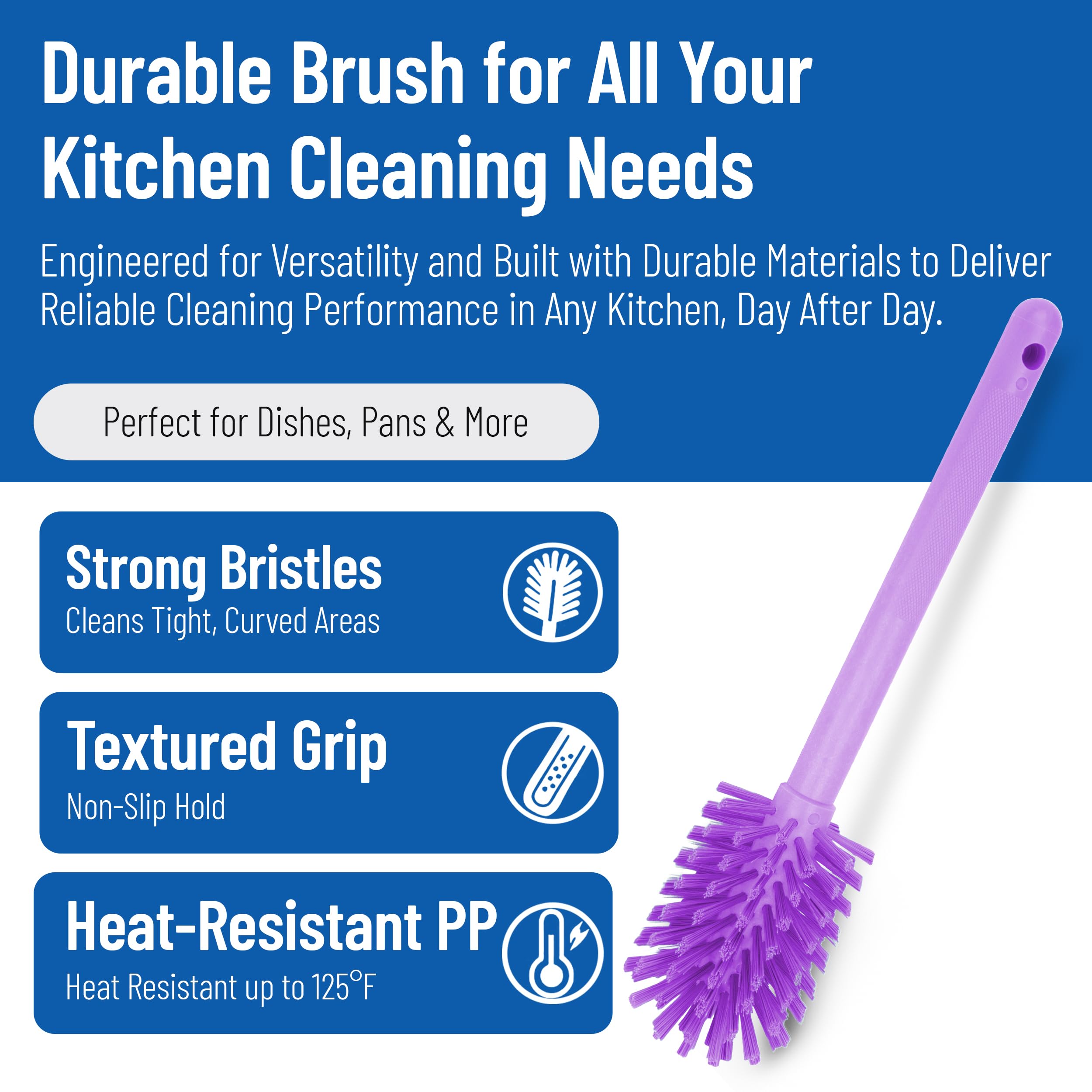SPARTA Large Water Bottle Brush Ideal for Wide-Mouth Jars, Bottles and Tumblers, Dishwashing Tool with Handle for Home and Commercial Kitchens, Plastic, 12 Inches, Purple