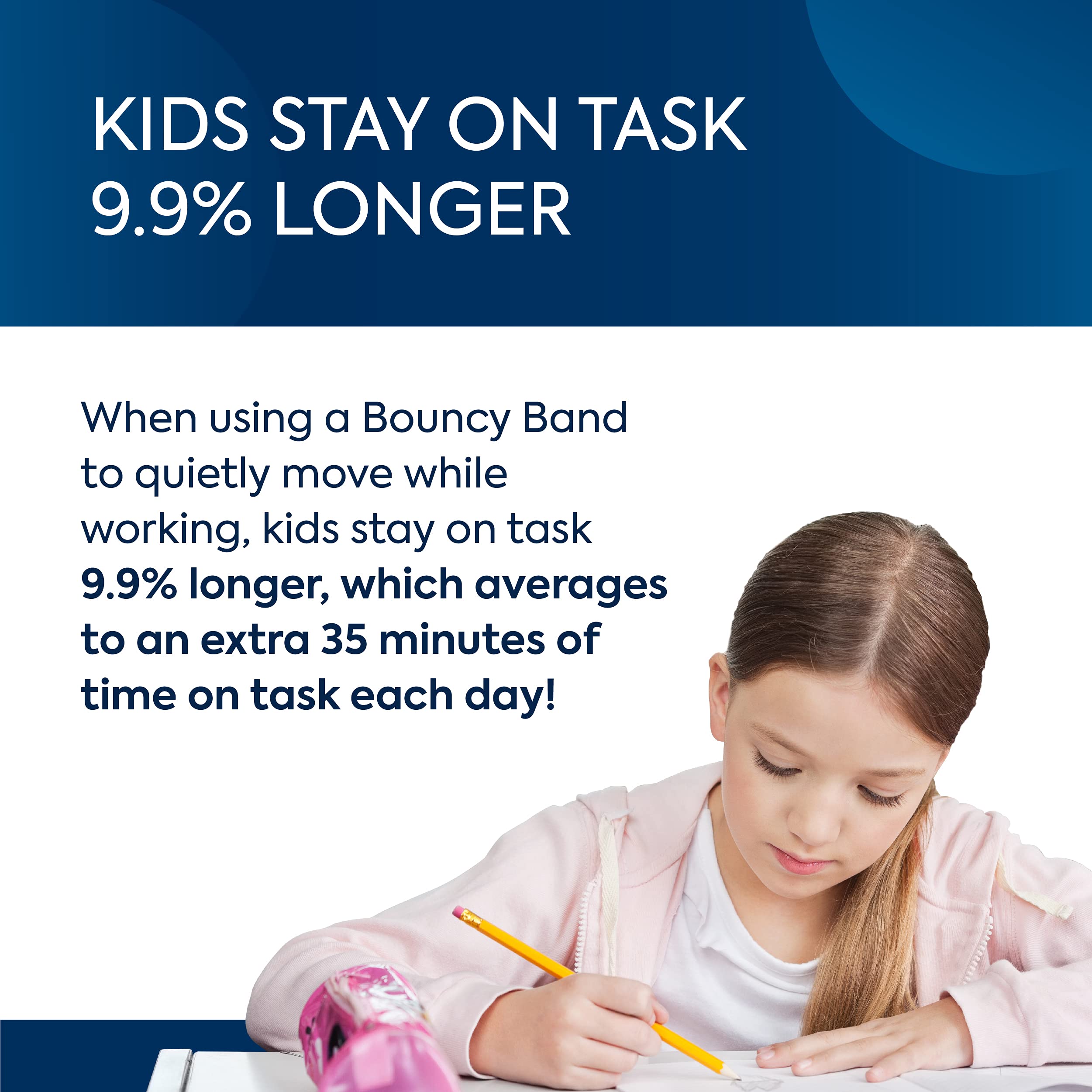 Bouncyband Original Bouncy Bands for Desks, Blue, 1-Pack – Desk Chair Bands for 20” to 28” Wide Desk Legs with 1.5” Diameter Support Pipes – Silent Sensory Tool Increases Focus and Relieves Stress