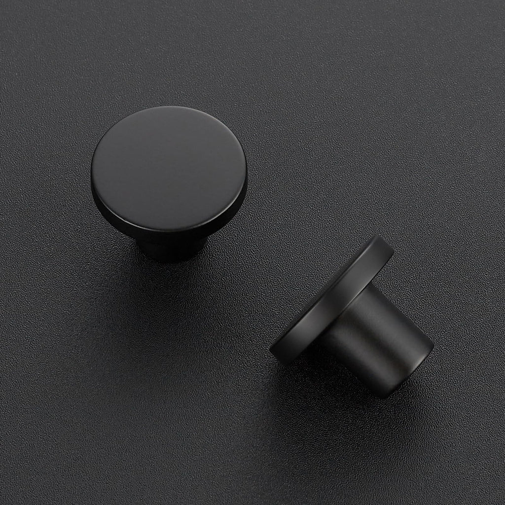Ravinte 5 Pack Matte Black Round Cabinet Knobs Solid Dresser Knobs Drawer Pulls Black Cupboard Knobs for Modern Kitchen Cabinet Hardware